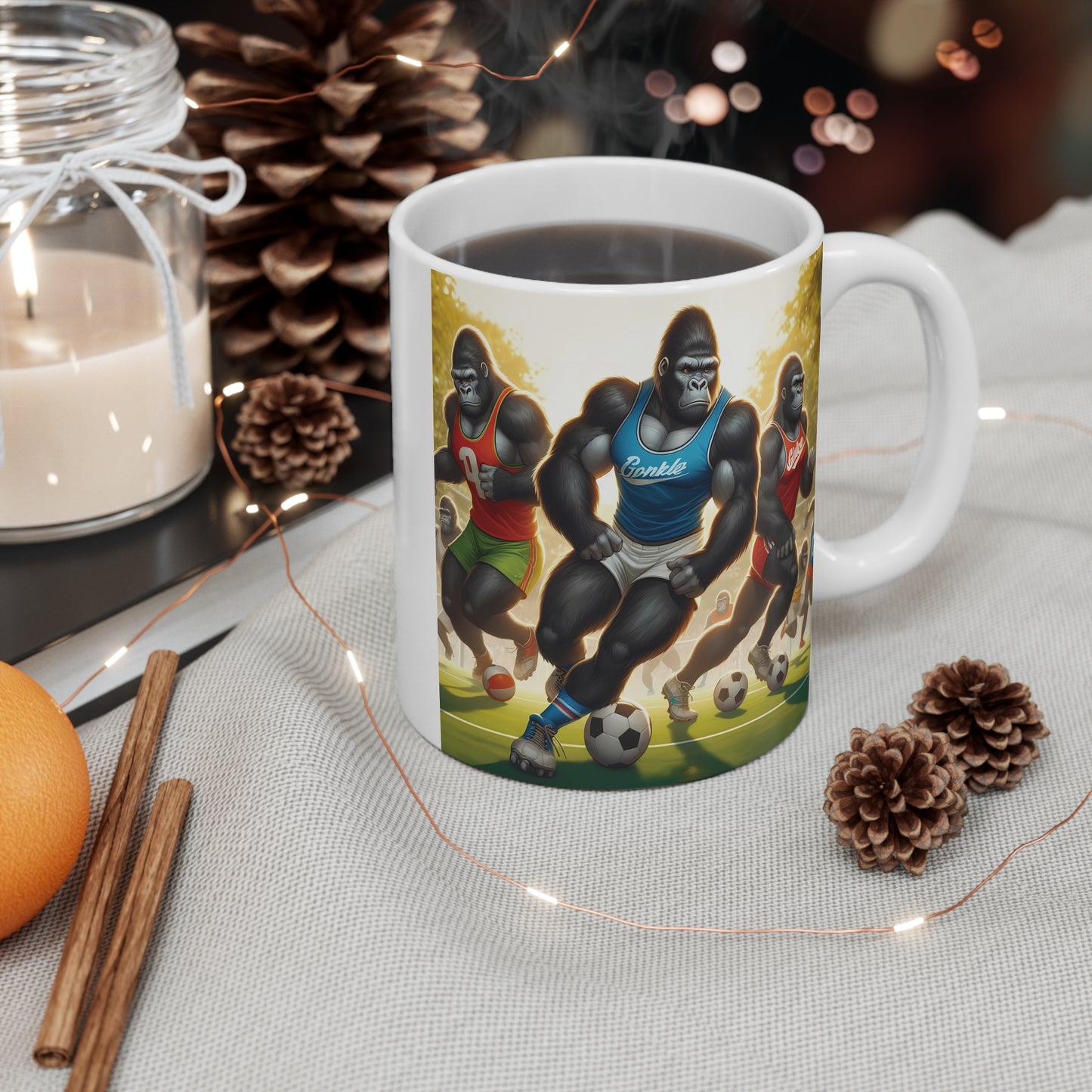 11oz Mug Sporty Gorilla Soccer Team - Athletic Animal Football Fan