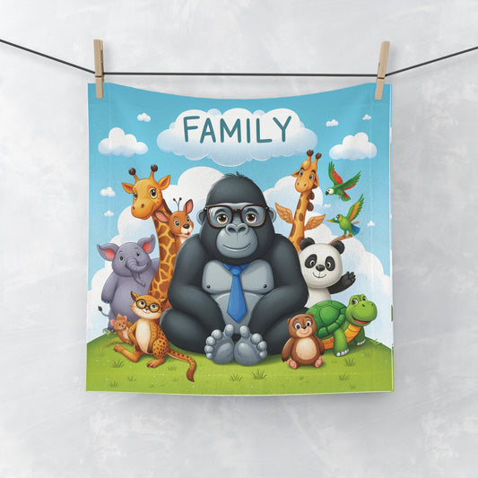 Our Cute Gorilla Animal Family Face Towel features a cartoon-style gorilla surrounded by animal friends. Perfect for kids and animal lovers and ideal for use at home, the gym, or on the go. Its vibrant design adds a fun and friendly touch to any bathroom decor. BUY NOW! (SK Superb)