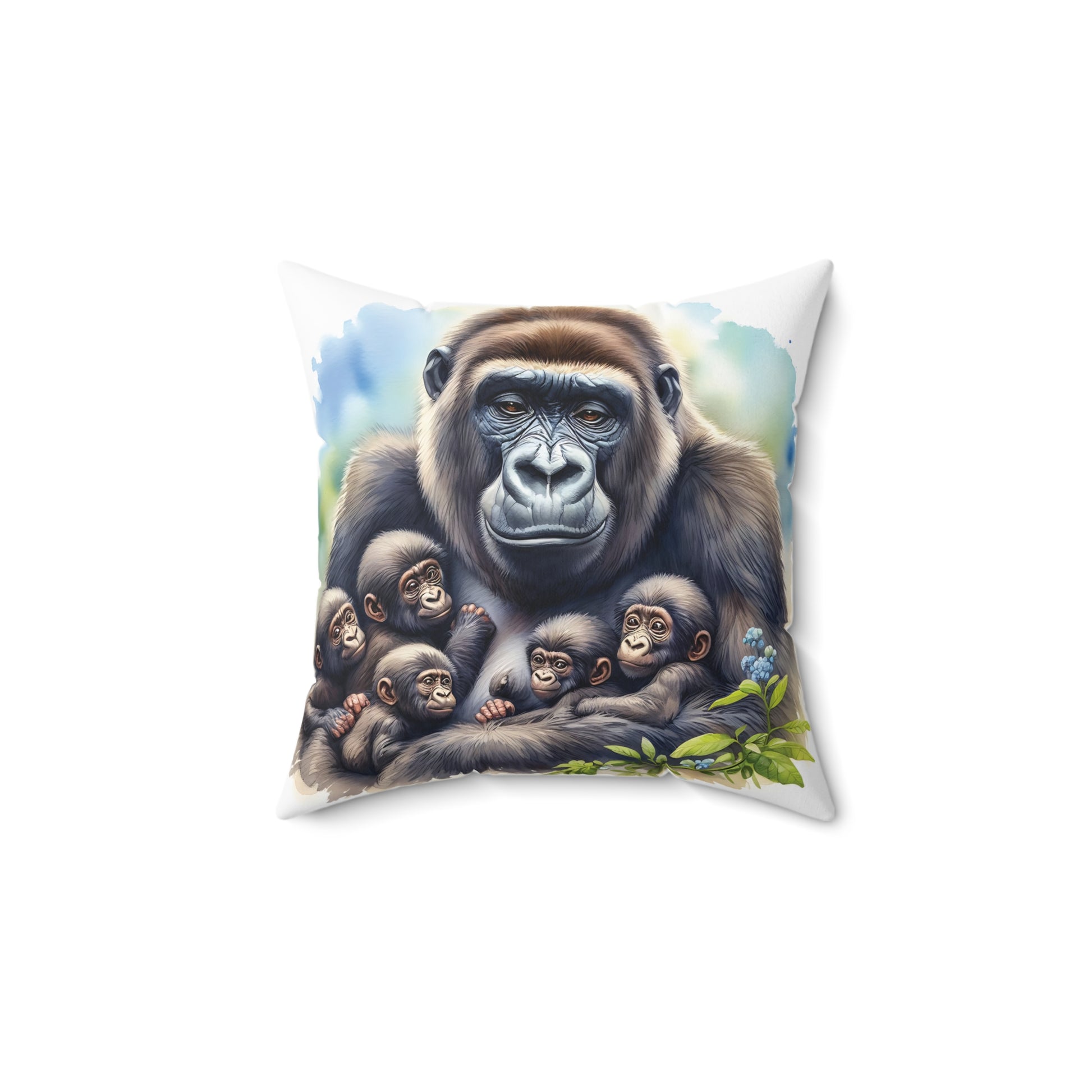 A great design throw pillow with a heartwarming mama gorilla and her adorable baby gorillas. This pillow is perfect for animal and nature inspired lovers. It adds a unique charm to any room. The loving bond of the gorilla mother and her babies is a beautiful reminder of the universal human motherly love. (SK Superb)