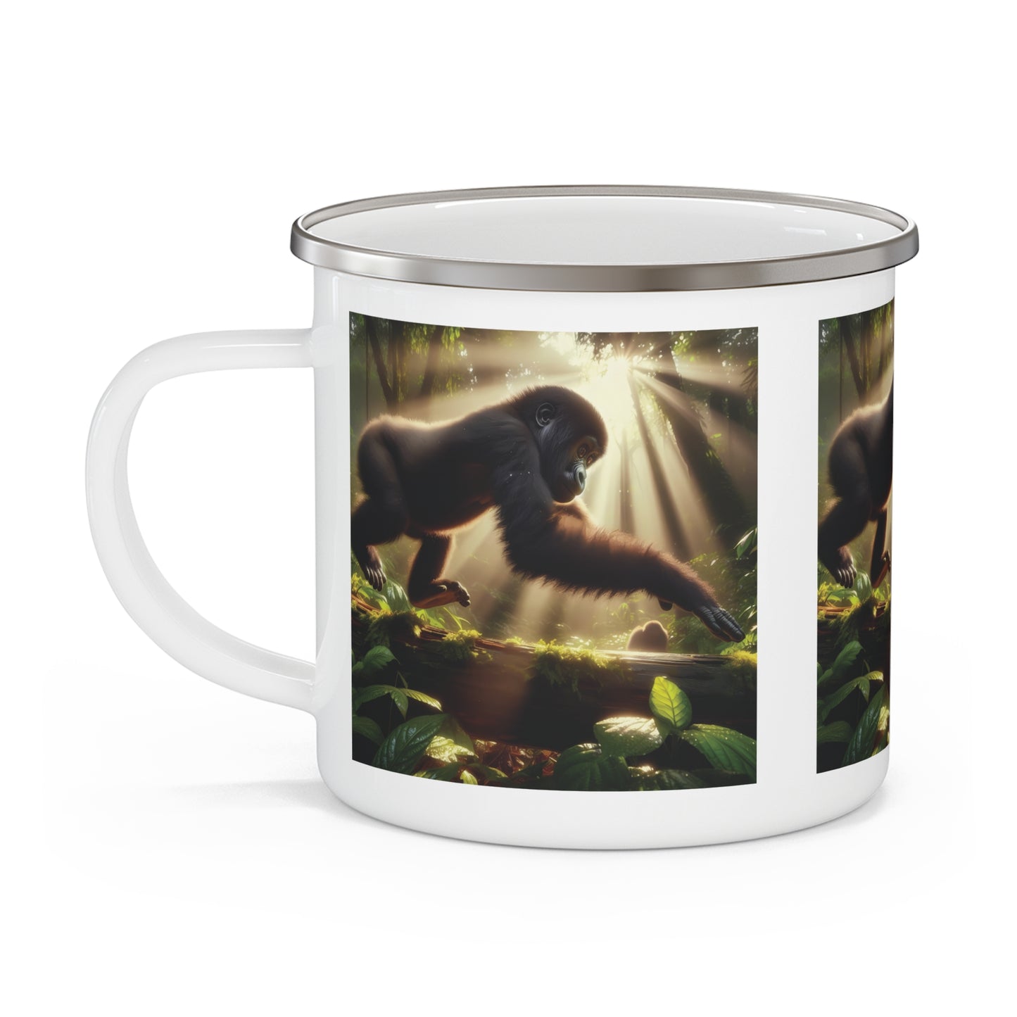 Outdoor Adventure Jungle Monkey Design Enamel Camping Mug