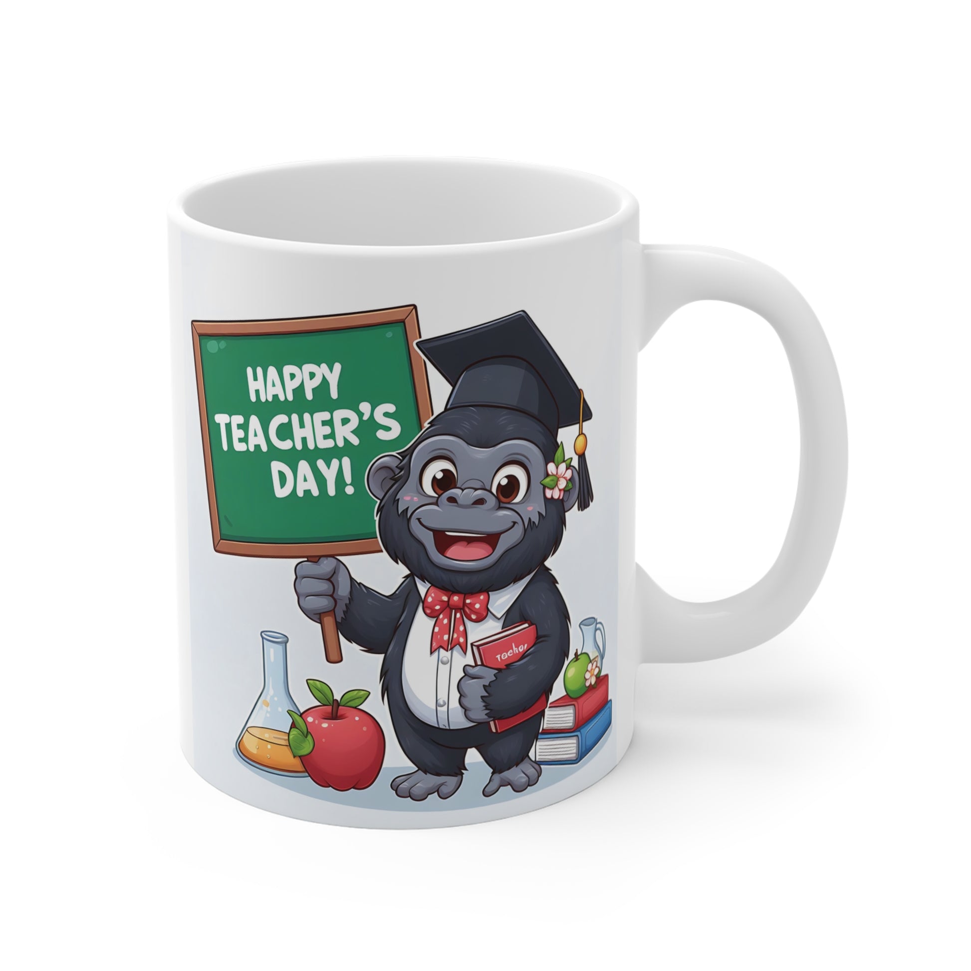 Our fun, animal-themed 11oz mug of a cute gorilla dressed as a teacher is a unique gift to honor educators on special occasions. BUY NOW! (SK Superb)