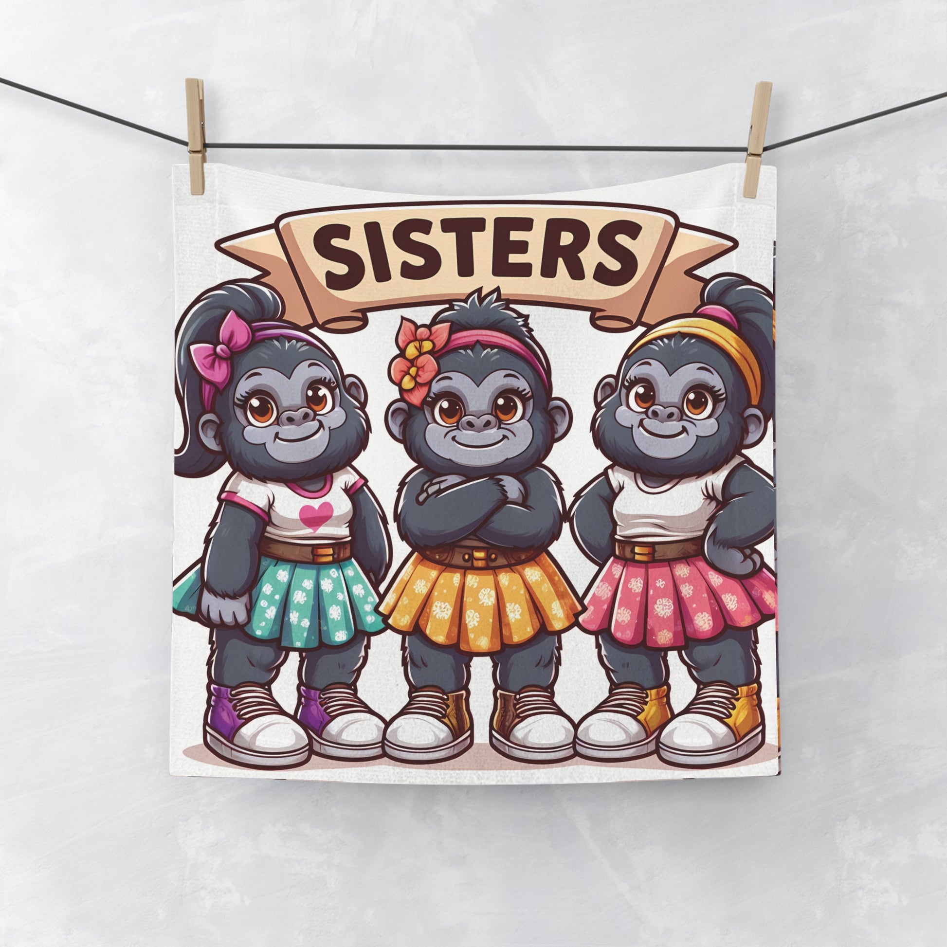 Embrace the charm and warmth of sisterhood with our adorable "Sisters" Cartoon Gorilla Face Towel. A fantastic gift for sisters, friends, or anyone who loves playful and unique decor. BUY NOW! (SK Superb)