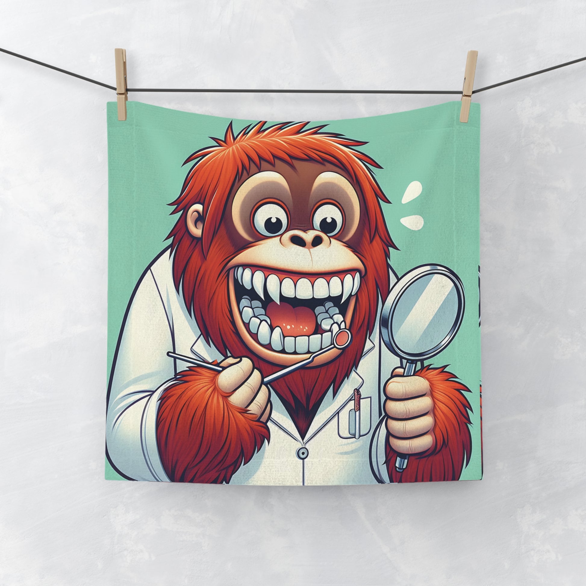 An ideal gift for dental professionals, kids with our "Funny Dentist Gorilla Face Towel". This playful face towel features a vibrant cartoon illustration of a cheerful gorilla dressed as a dentist. This towel is a fun way to encourage good dental hygiene habits. BUY NOW! (SK Superb)