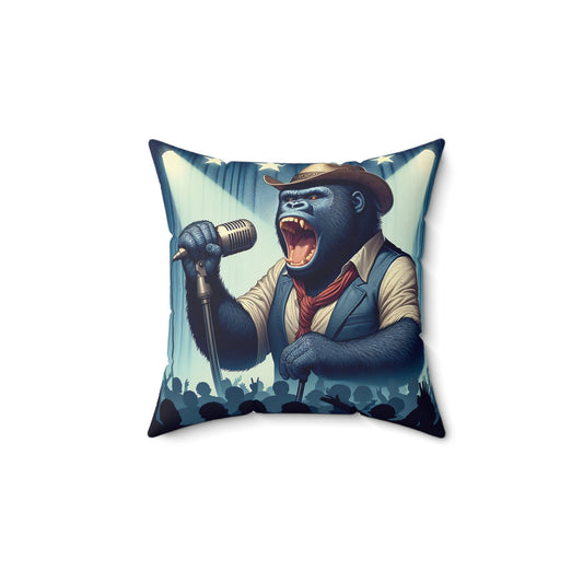 Unleash your wild side with our "Wild Rock Star Gorilla Singer" Decorative Throw Pillow! A cushion of a male gorilla dressed as a rock star roaring on stage. Perfect for music lovers and animal enthusiasts. A fun addition to living room, bedroom, or entertainment area. Ideal for gifting too. (SK Superb)