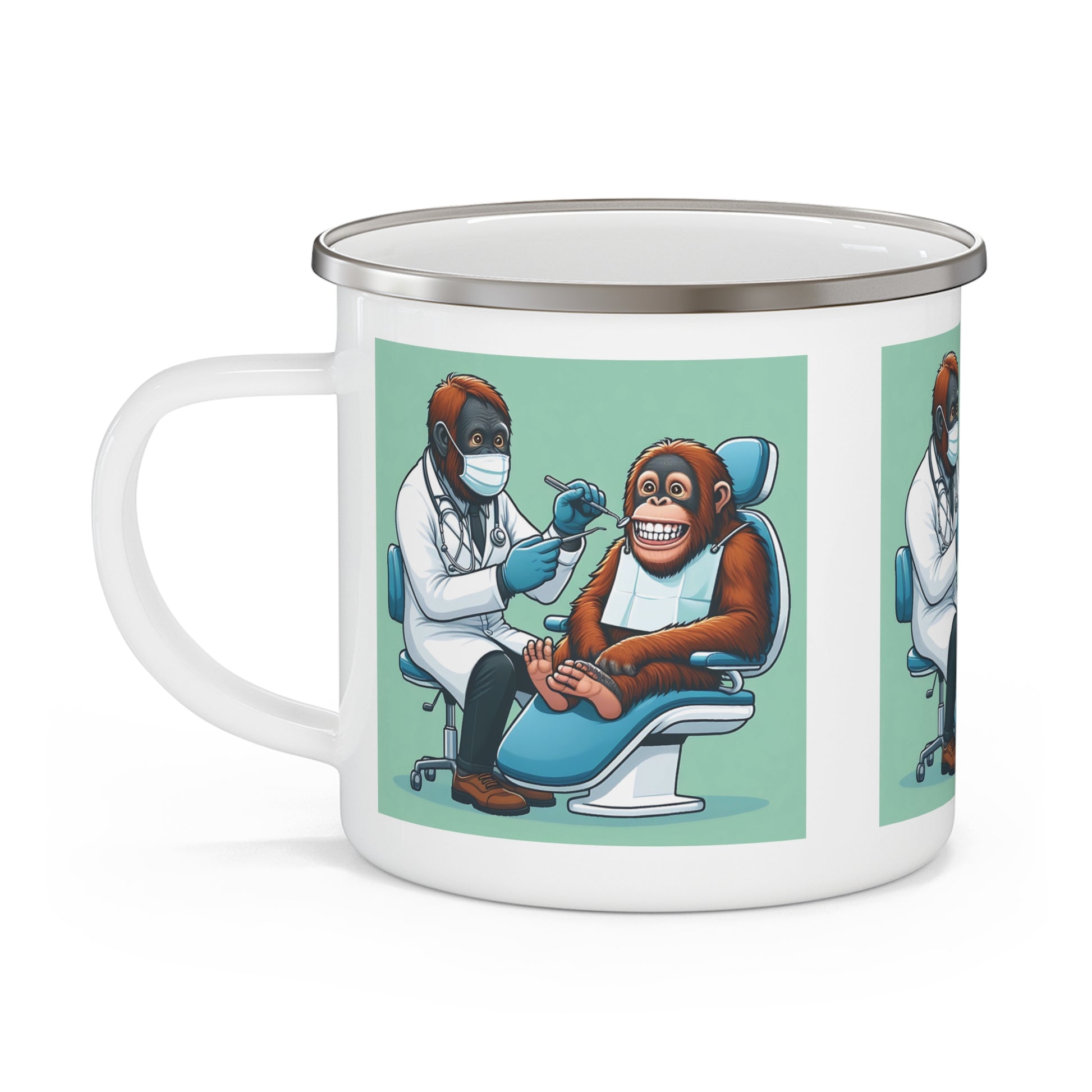 Fun Wildlife Art Orangutan Dentist Enamel Camping Mug – Animal/Outdoor Lovers