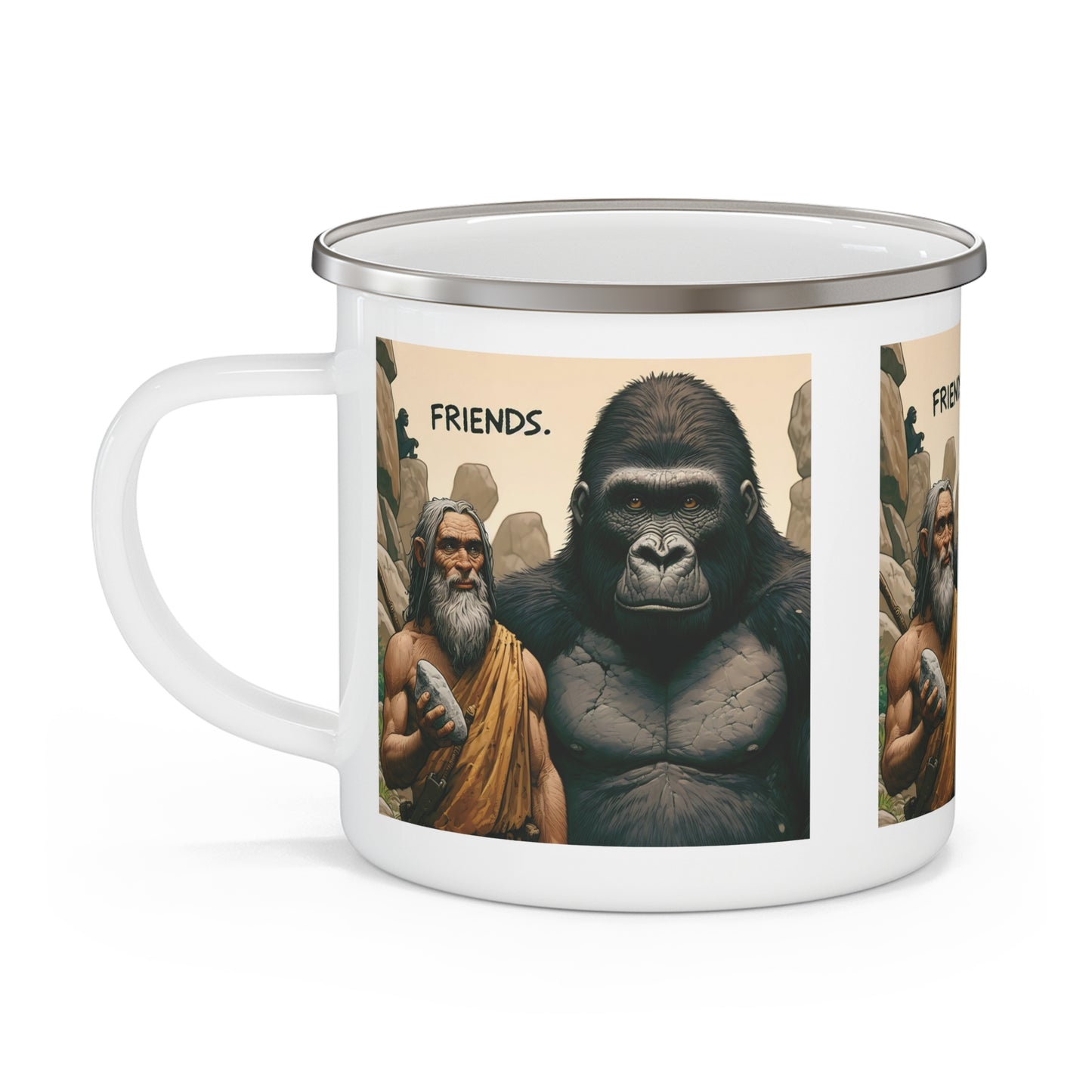 Gorilla & Caveman Friendship Enamel Camping Mug