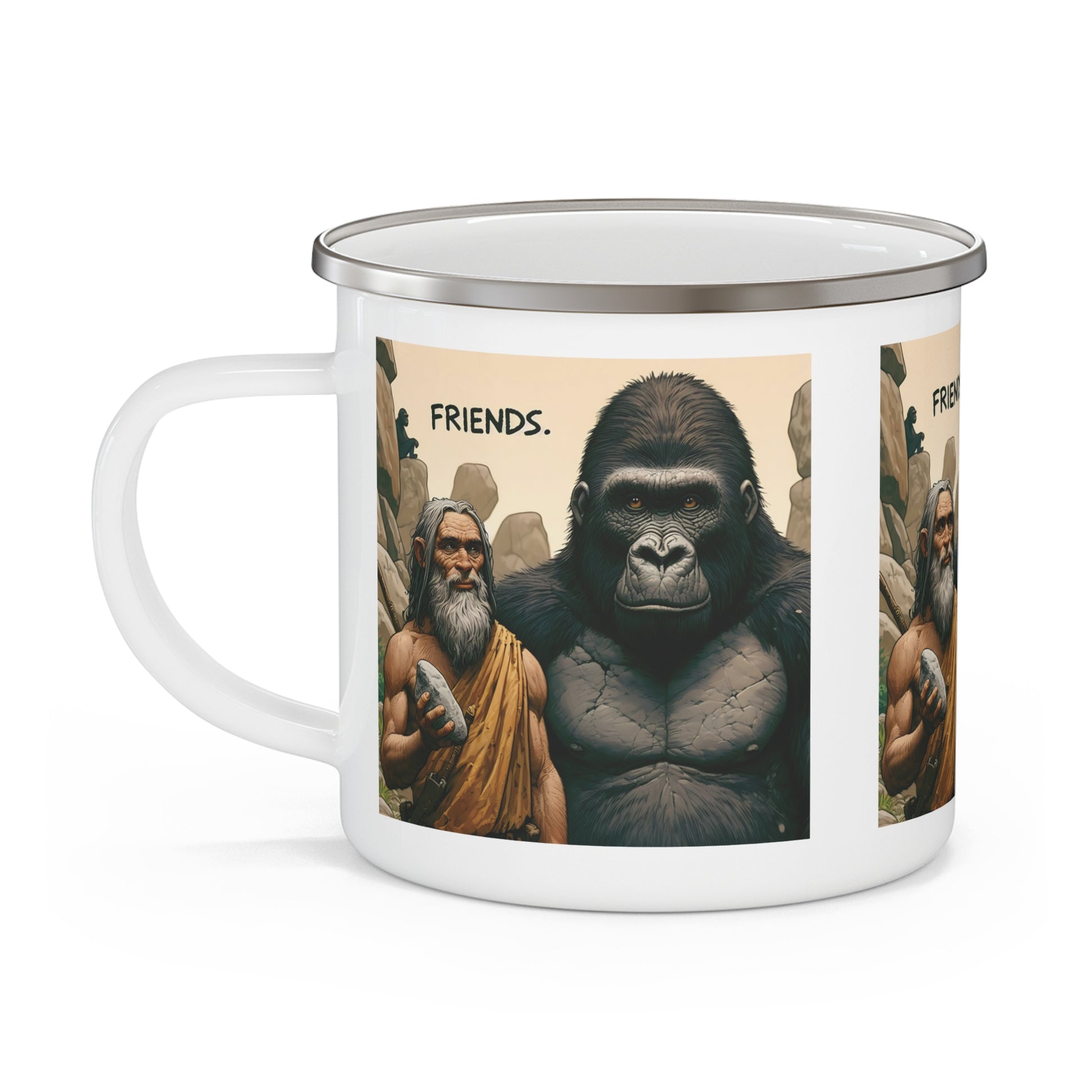 Gorilla & Caveman Friendship Enamel Camping Mug