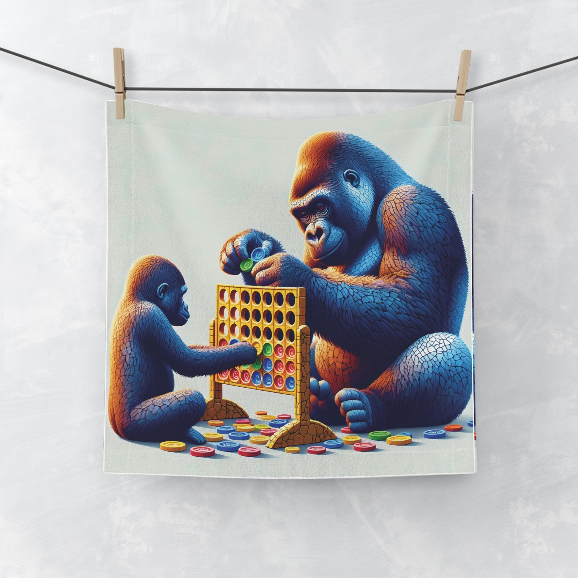 Embrace the warmth of family bonds and the fun of playing games with our "Gorilla Family Game Face Towel." An ideal gift for families or anyone who loves unique art. Suitable for use in bathrooms, kitchens, or as a decorative piece in any room. BUY NOW! (SK Superb)