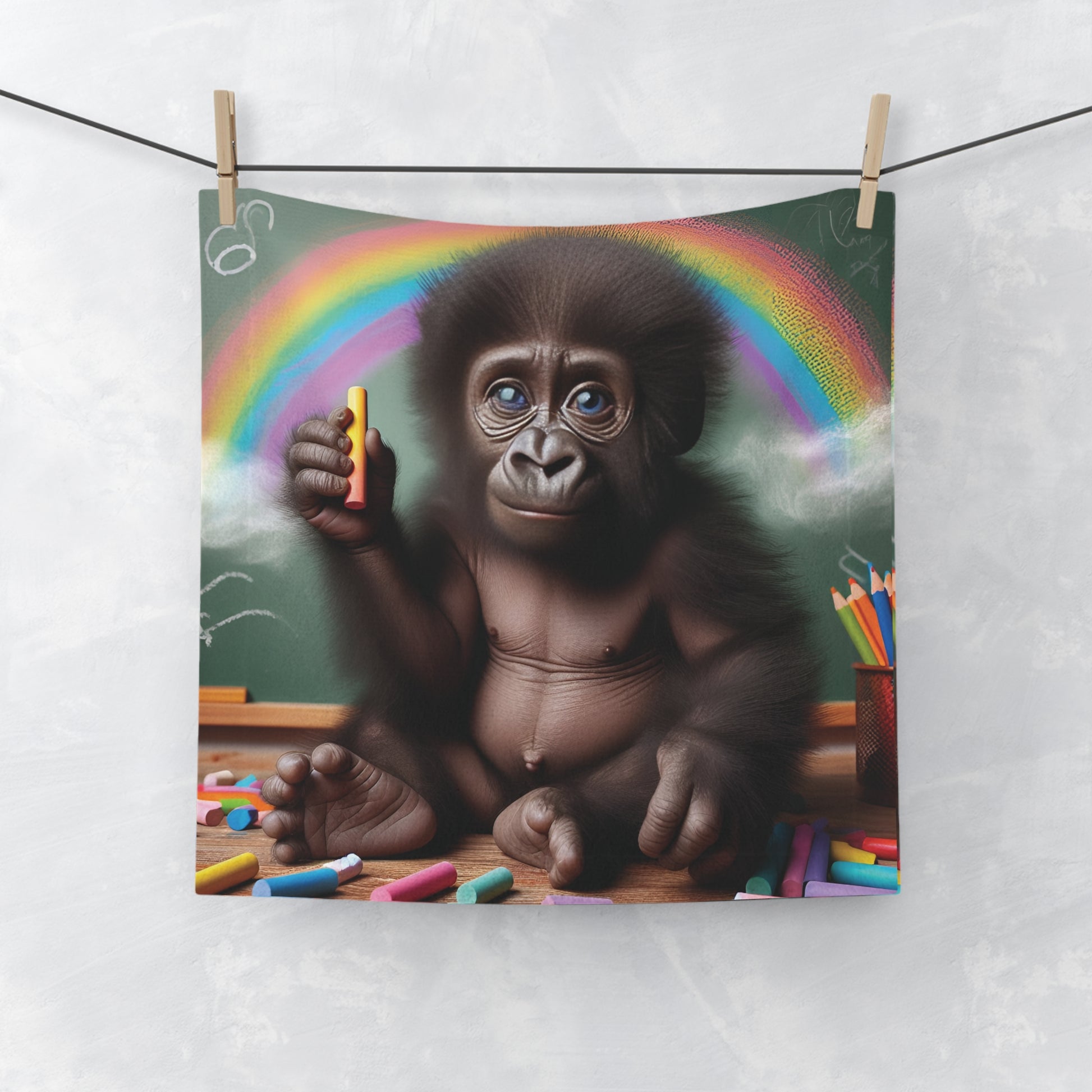 Brighten up your bathroom with our charming Baby Gorilla Drawing Time Face Towel. Ideal for face washing, makeup removal, gym workouts, and travel. A thoughtful and unique gift for animal lovers, gorilla enthusiasts, or anyone who appreciates playful and artistic designs. BUY NOW! (SK Superb)