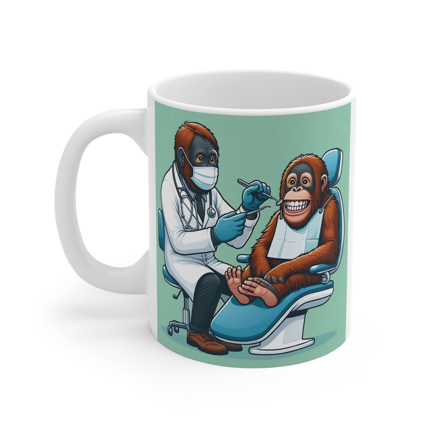 Cartoon Orangutan Dentist and Patient – Dental & Animal Lovers