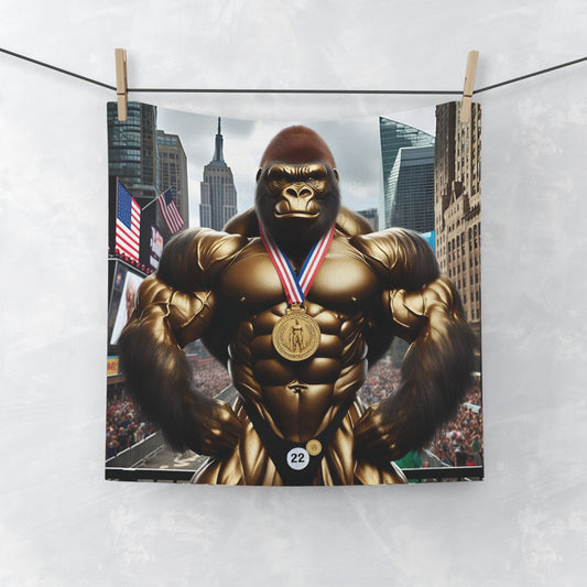 Our "Bodybuilder Gorilla Champion Face Towel" features a muscular gorilla adorned with a gold medal, symbolizing strength and victory. Perfect for Fitness Enthusiasts. Ideal for gym use, workouts, or adding a touch of motivation to your daily routine. BUY NOW! (SK Superb)