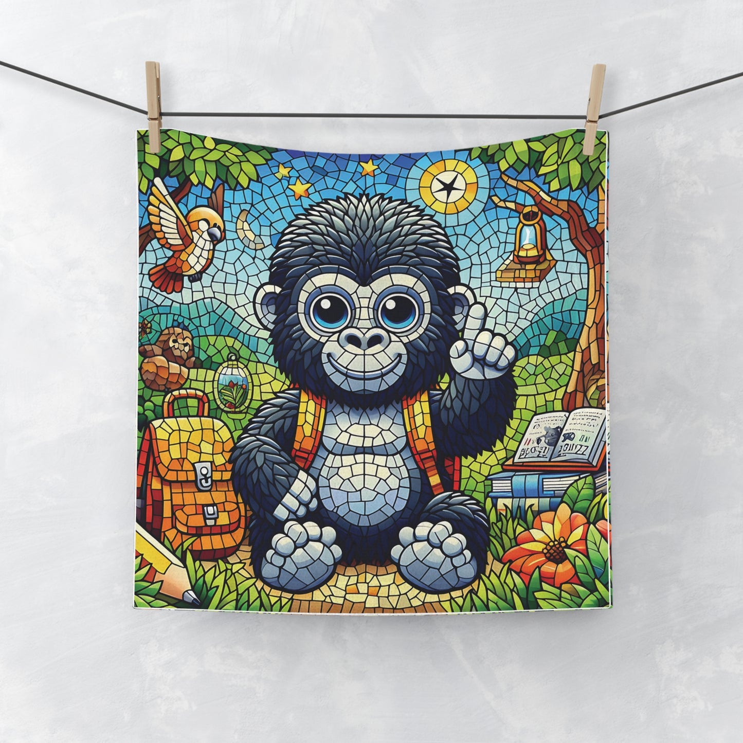 Charming Mosaic Baby Gorilla Face Towel - Adorable Nature-Inspired Design for Kids and Adults