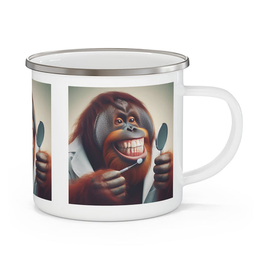 Brighten up with our functional Enamel Camping Mug featuring a humorous orangutan inspecting his own teeth. This quirky design is ideal for outdoor activities, hiking, camping, or simply relaxing at home. A fun gift for animal, wildlife lovers who enjoy a good laugh. BUY NOW! (SK Superb)