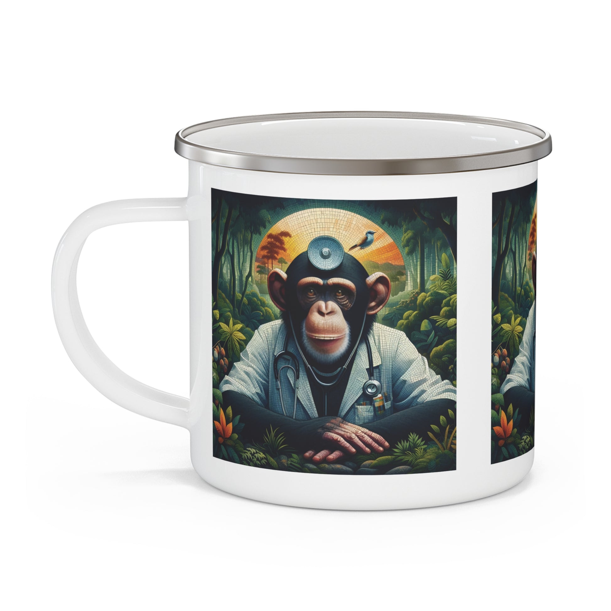 Jungle Chimpanzee Doctor Enamel Medical Camping Mug – Nature Lovers