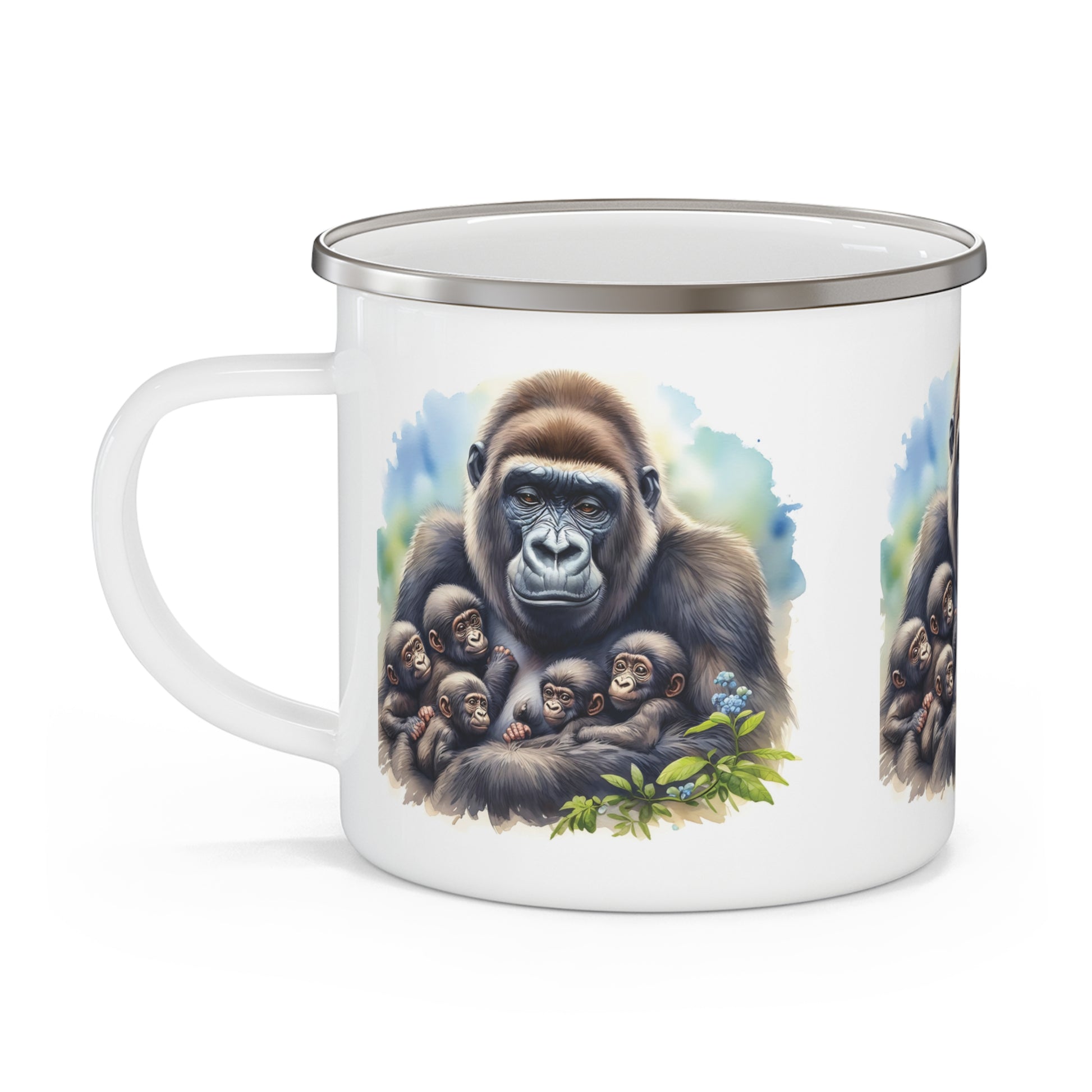 Loving Mama Gorilla with Babies Enamel Camping Mug