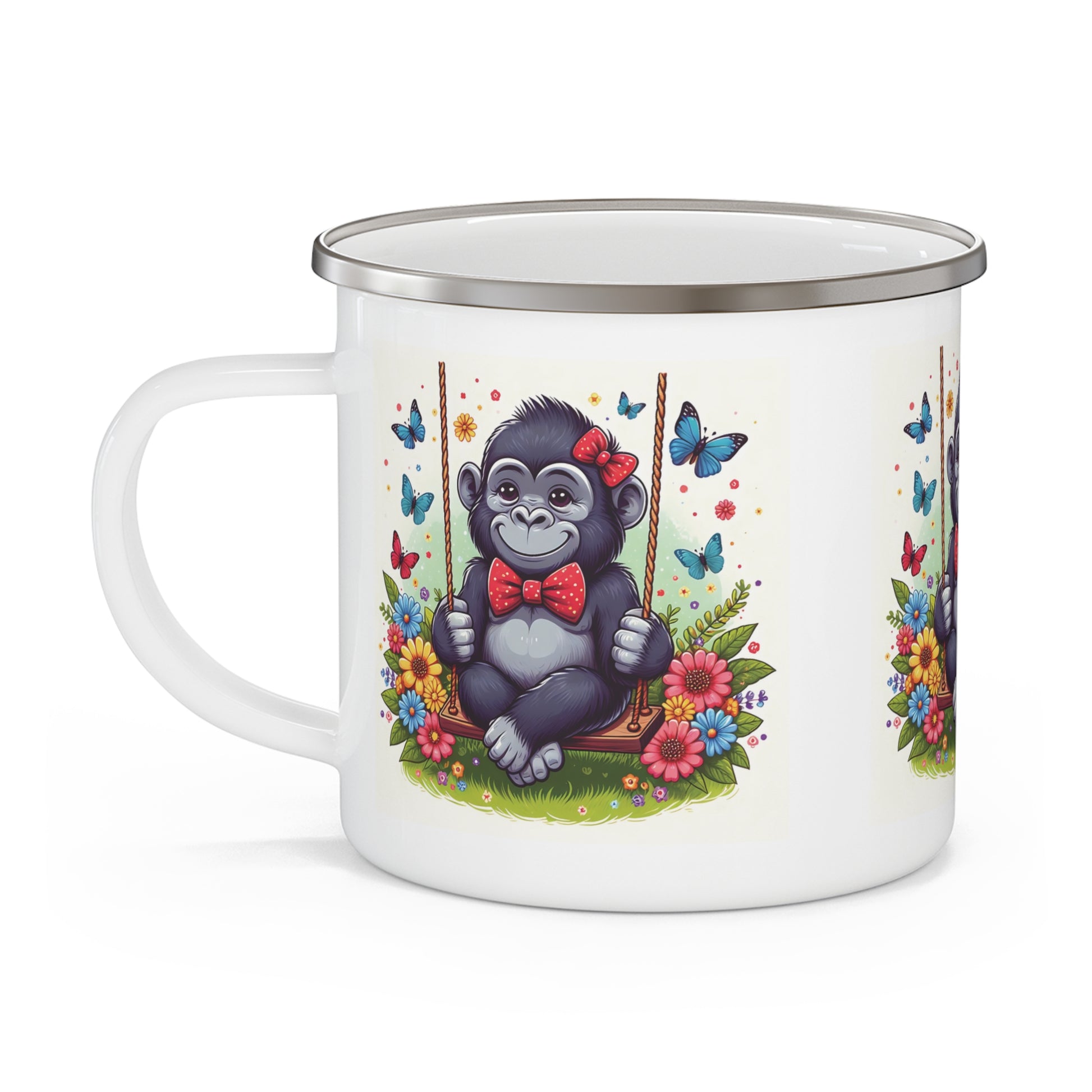 Smiling Baby Gorilla on Swing Enamel Camping Mug - Cute Animal Gift