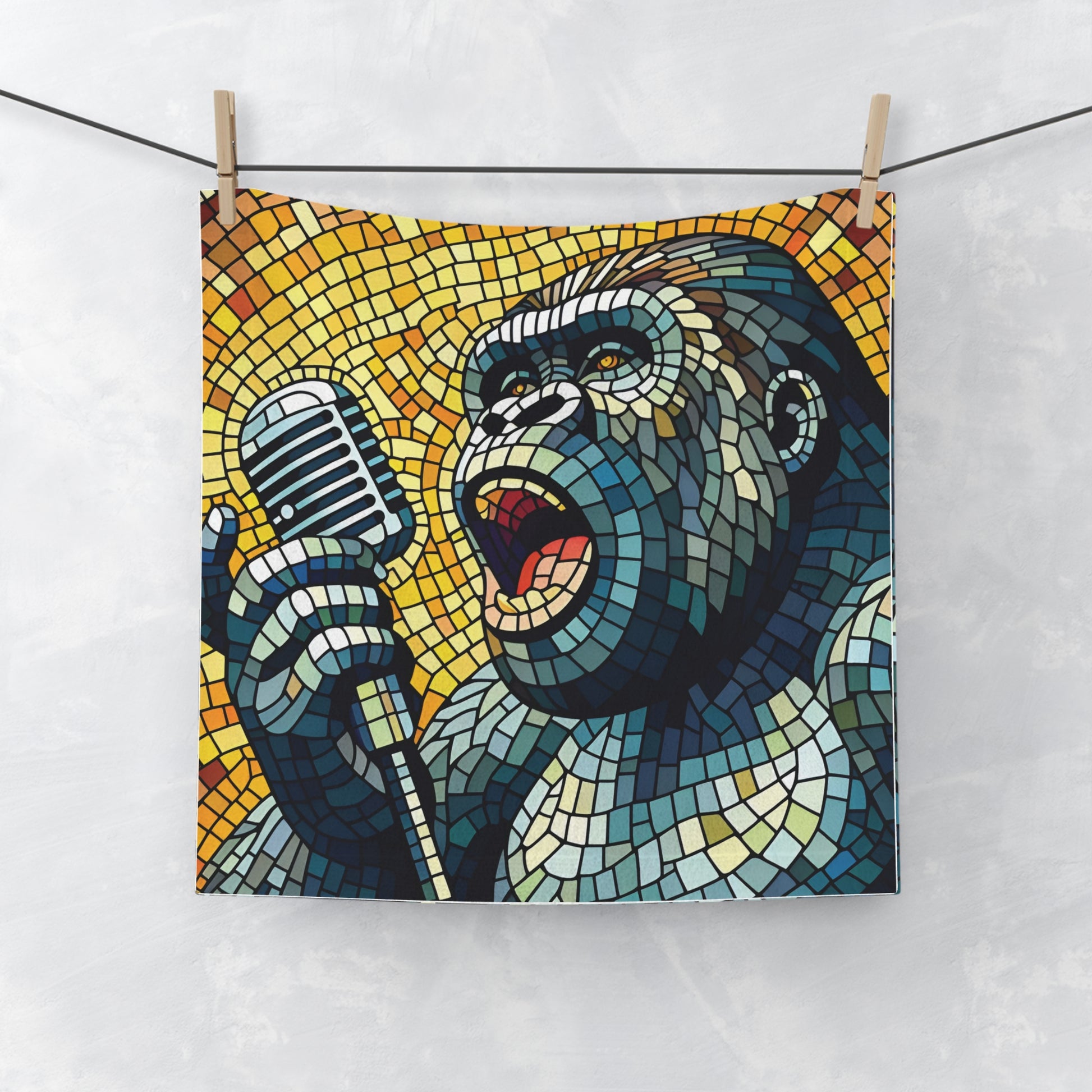 Elevate your bathroom decor with our "Mosaic Gorilla Singer Face Towel"! This towel is perfect for daily use or as a unique gift for music and animal lovers. BUY NOW! (SK Superb)