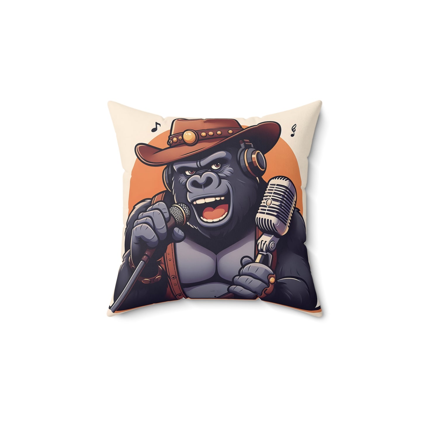 Unleash your inner rock star with the "Rock Star Gorilla Singing Pillow". A charismatic gorilla in a stylish cowboy hat, passionately singing that captures the essence of a true performer. Perfect for music lovers and gorilla enthusiasts, this pillow adds fun to any room. BUY NOW! (SK Superb)