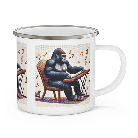 Enjoy your outdoor adventures with this enamel camping mug featuring a fun "Gorilla playing the keyboard" design. This mug is ideal for camping, hiking, or everyday use. With a unique artistic flair, a great gift for music lovers or anyone who loves quirky, creative mugs. BUY NOW! (SK Superb)