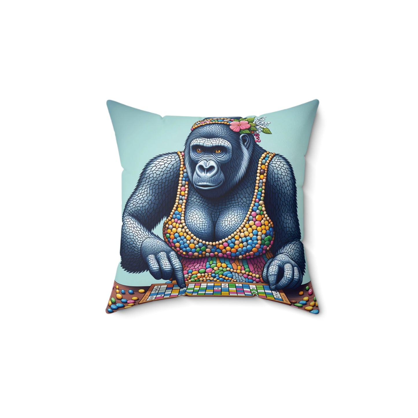 Elevate your home and office decor with the "Vibrant Chess Gamer Gorilla Pillow", featuring a striking gorilla focused on an intense game of chess. Whether you're a chess enthusiast or a lover of quirky art, this pillow is sure to checkmate your heart. Get yours today and let the strategic battles begin! (SK Superb)