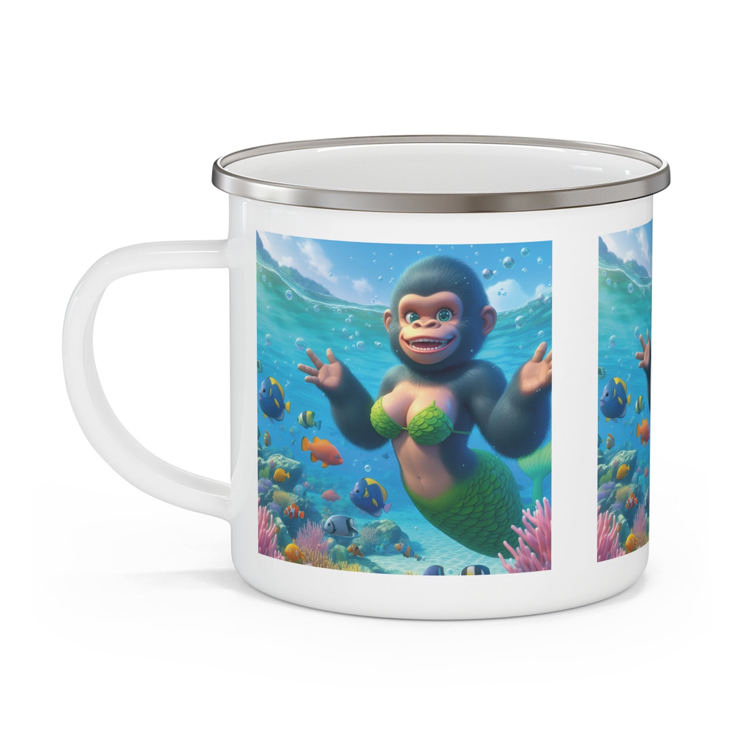Cartoon Ocean Baby Gorilla Mermaid Enamel Camping Mug - Underwater Adventure / Gift