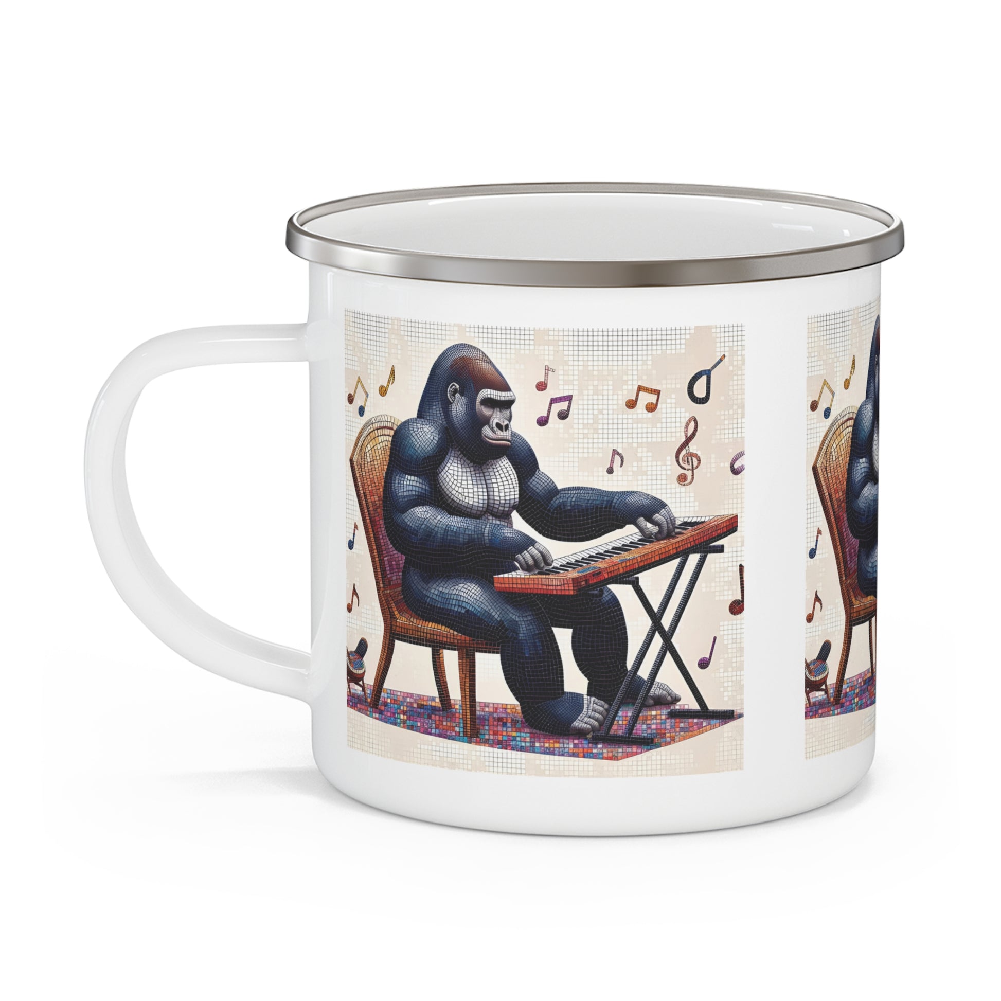 Music Lover Gorilla Playing Keyboard Enamel Camping Mug - Animal Theme