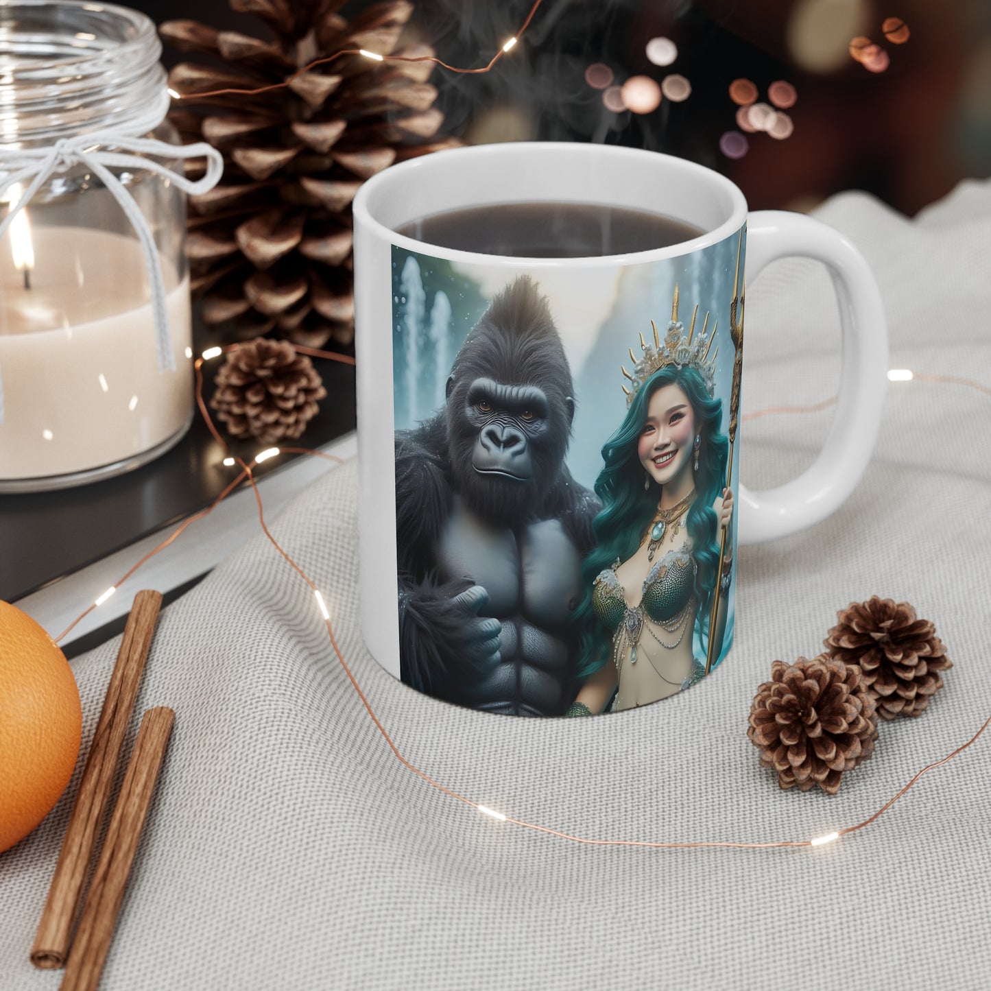 Majestic Gorilla and Enchanting Mermaid Queen 11oz Mug