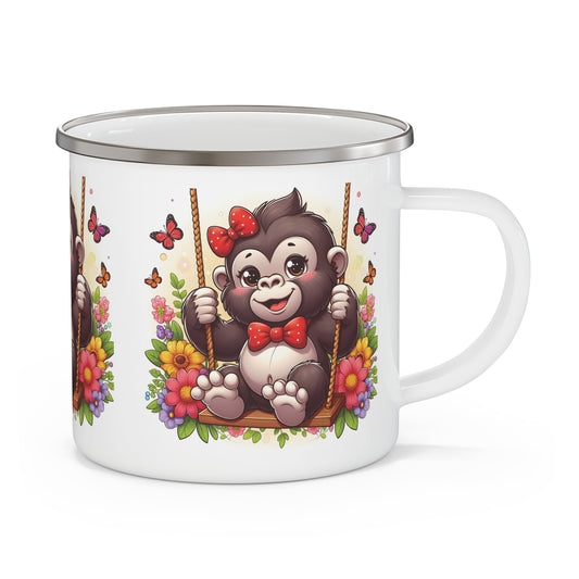 Enjoy your outdoor fun adventure with our cute baby gorilla enamel camping mug swinging joyfully. A thoughtful gift for nature lovers, campers, animal lovers and outdoor enthusiasts. Ideal for camping, hiking, picnics, or enjoying a cozy drink at home. BUY NOW! (SK Superb)