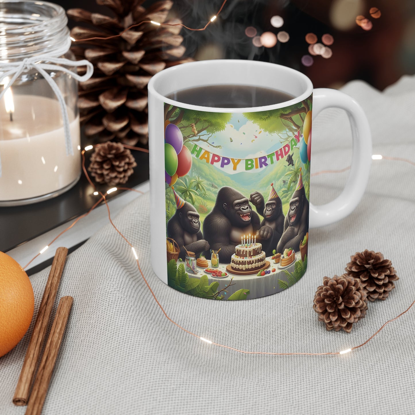 Gorillas Joyful Birthday 11oz Mug - Celebrate in Style
