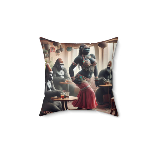 Watch with whimsy and humor of our "Exotic Belly Dancing Gorillas Pillow" as she gracefully challenges any human belly dancer with her elegance and poise, bringing a playful twist to the art of dance. Enhance your home and office decor with this delightful and stylish pillow. BUY NOW! (SK Superb)