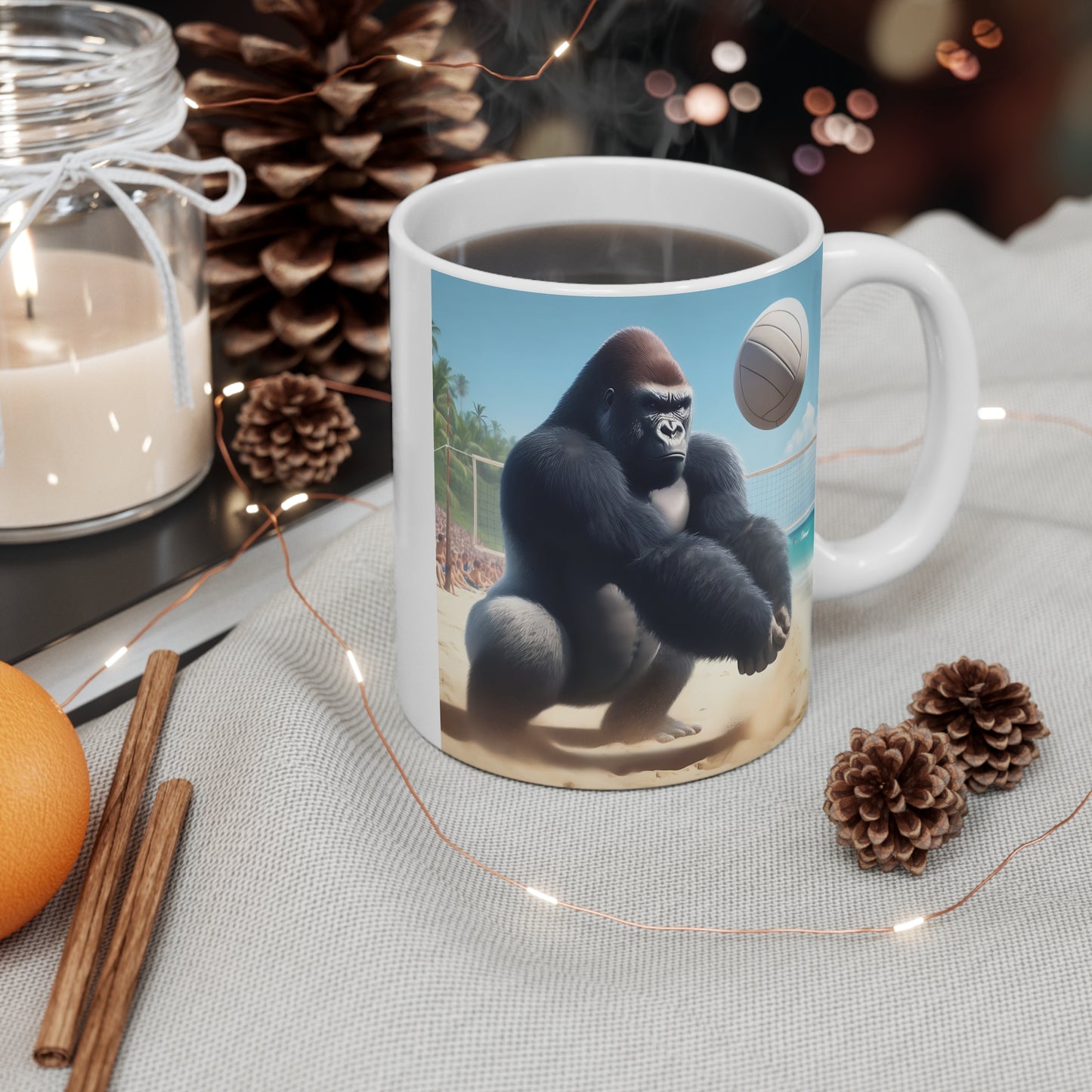 Fun Gorilla Beach Volleyball 11oz Mug - Beach Game Lovers