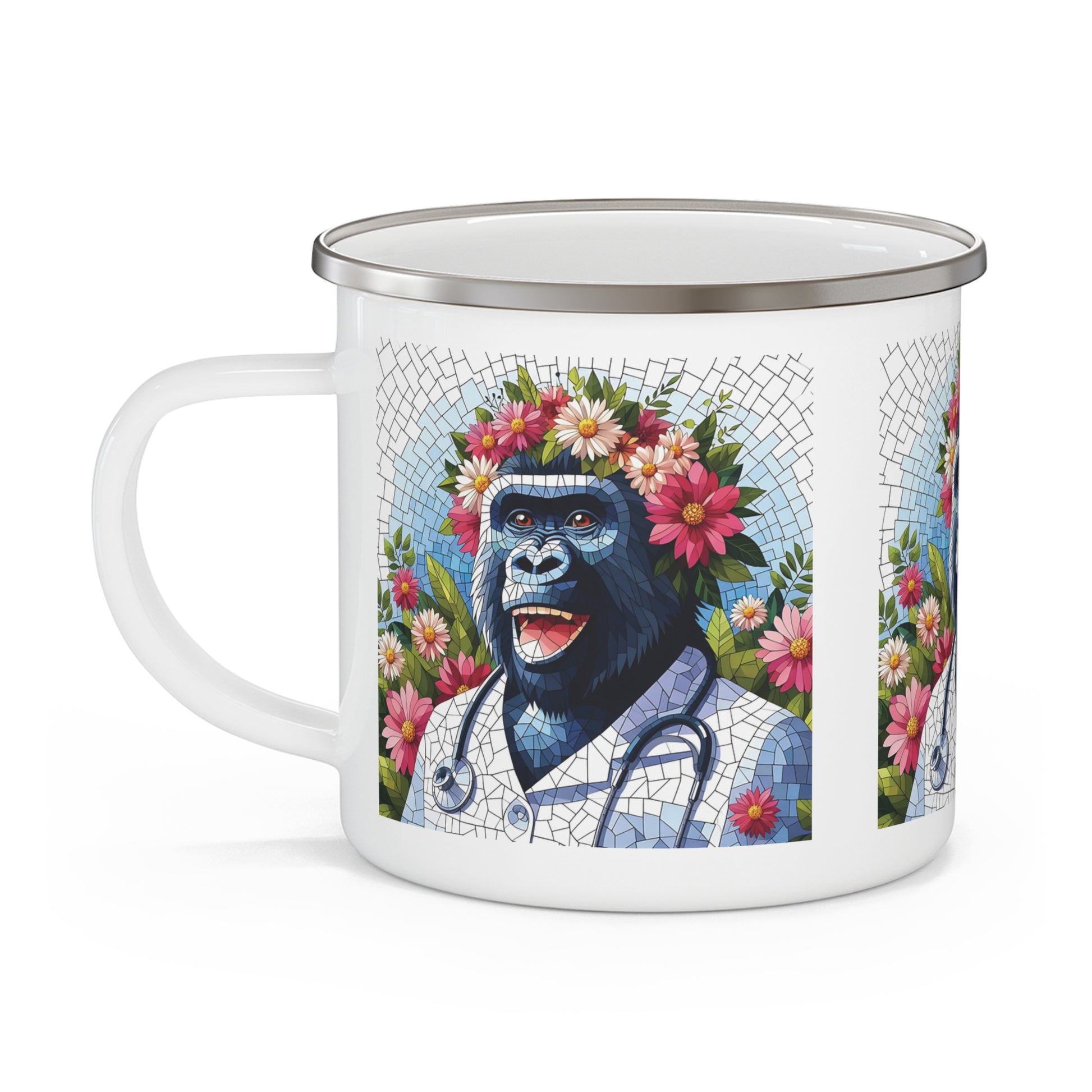 Healthcare Gift Mosaic Style Gorilla Nurse Enamel Camping Mug
