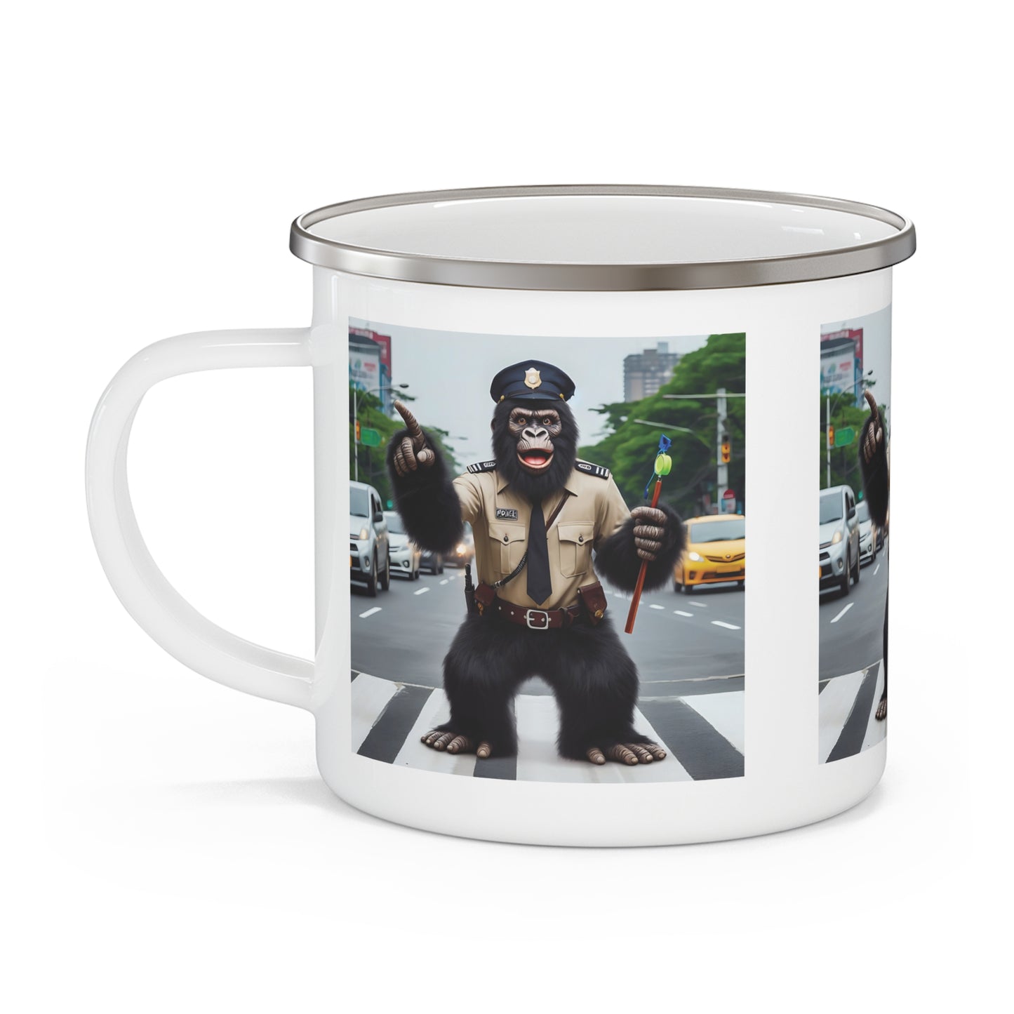Fun Gorilla Traffic Police Enamel Camping Mug