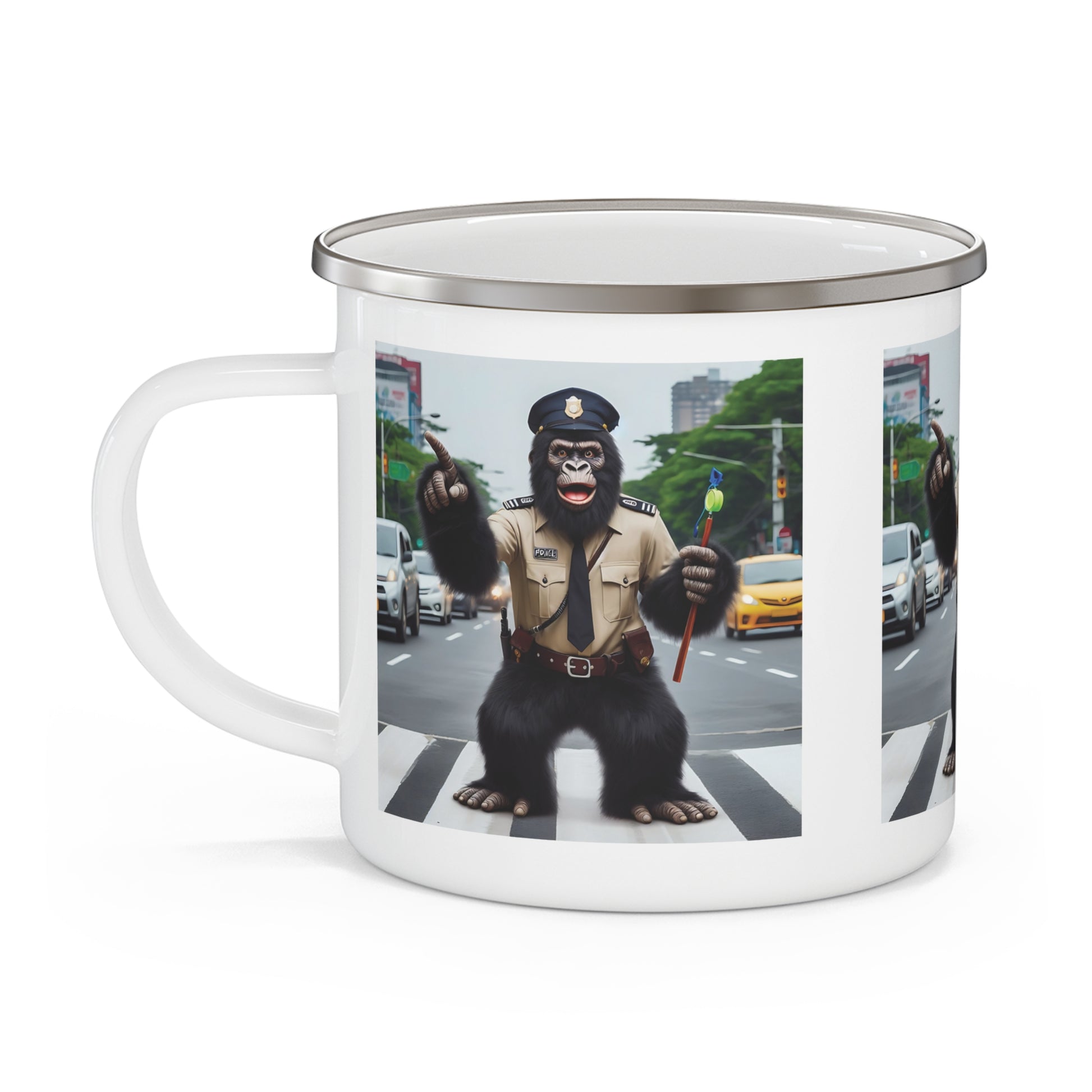 Fun Gorilla Traffic Police Enamel Camping Mug