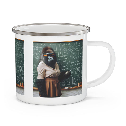 A quirky, playful yet practical enamel mug of a gorilla teacher. Perfect for outdoor adventures, campsite, office or at-home use. This mug is ideal for teachers, math lovers, camping enthusiasts, or fans of animal-themed art. BUY NOW! (SK Superb)