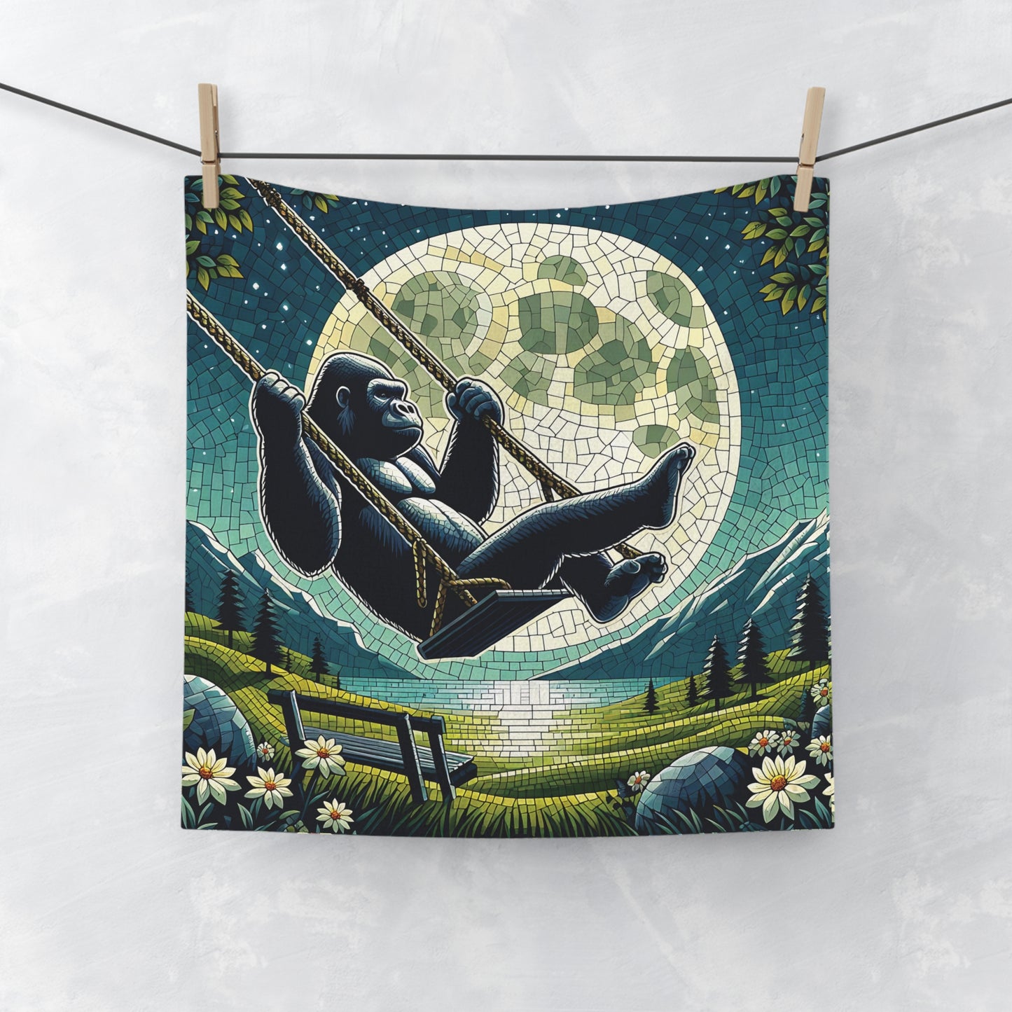 Add a touch of natural beauty to your bathroom or travel kit with our "Gorilla Relaxing Night Swing Face Towel." A towel that brings a sense of adventure and tranquility to your daily routine. The mosaic style adds a touch of elegance, a unique gift for nature and wildlife lovers. BUY NOW! (SK Superb)