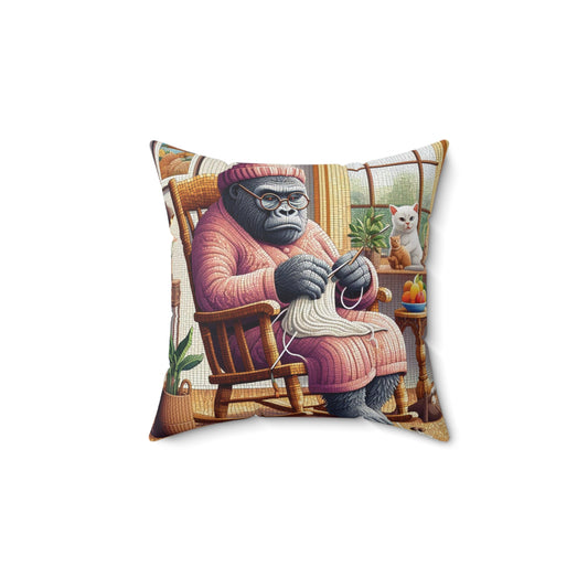 Cozy up your home with this whimsical creative "Gorilla Knitting Throw Pillow"! Perfect for animal lovers and fans of quirky home and office decor. BUY NOW!