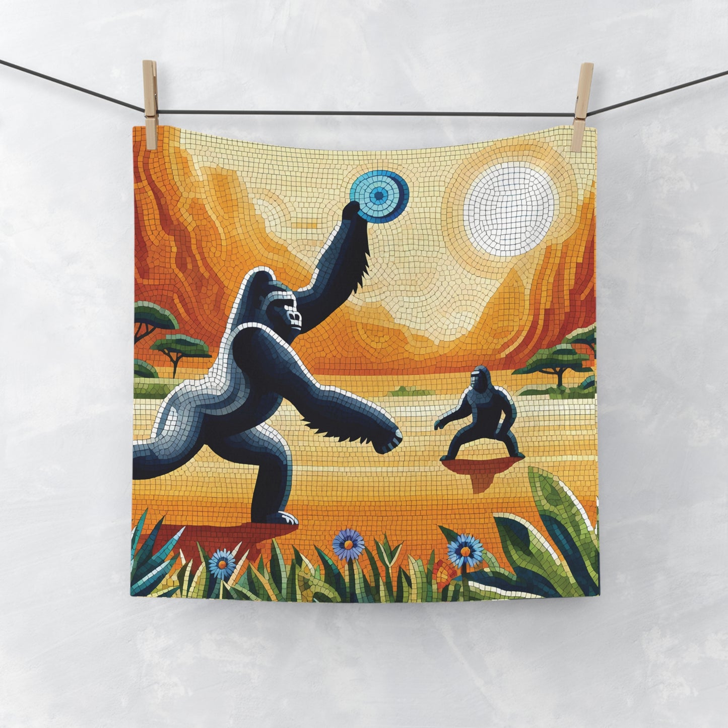 Wild Adventure Face Towel - Gorilla Frisbee Art