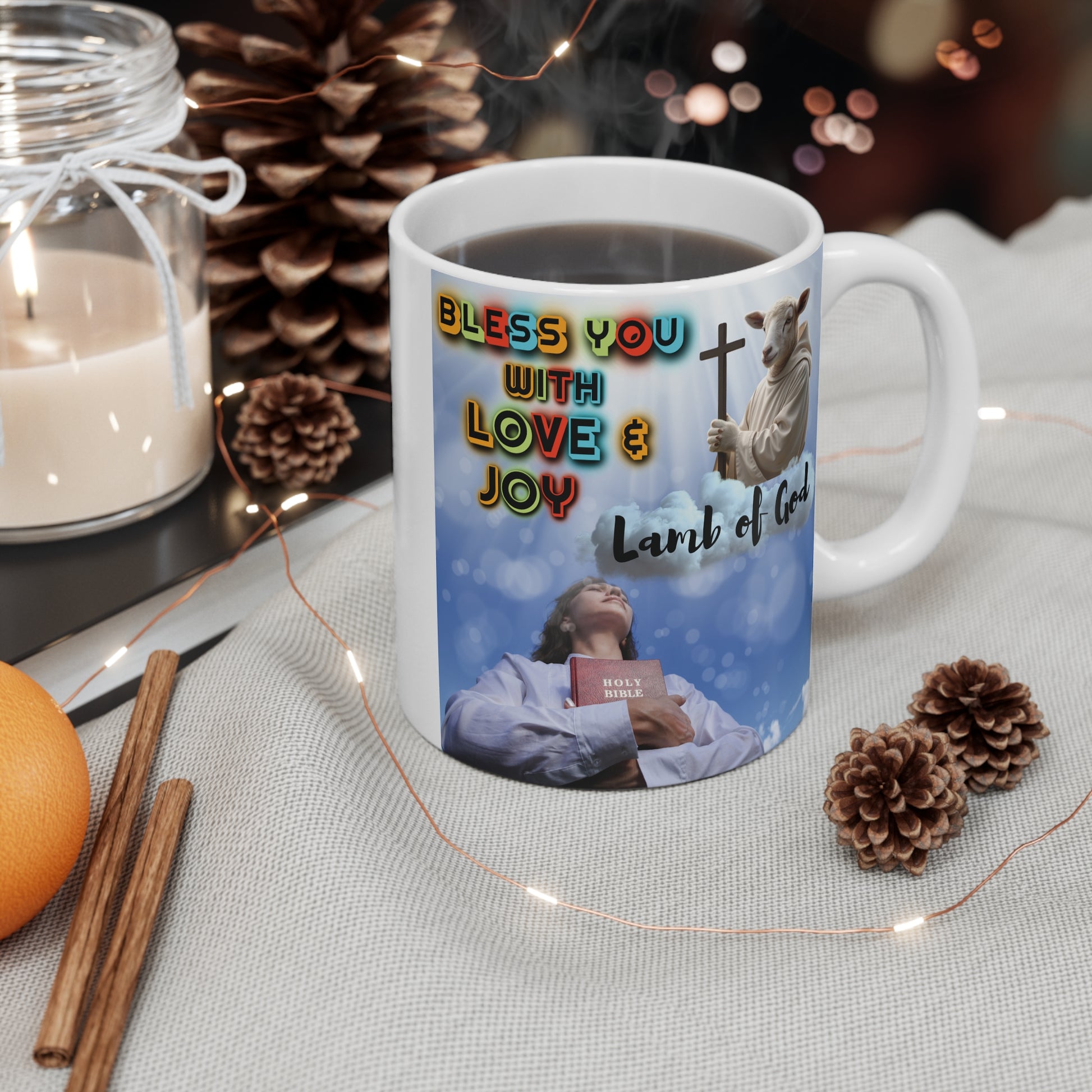 Religious Coffee Mug for Christian with Scriptures "Lamb of God"
