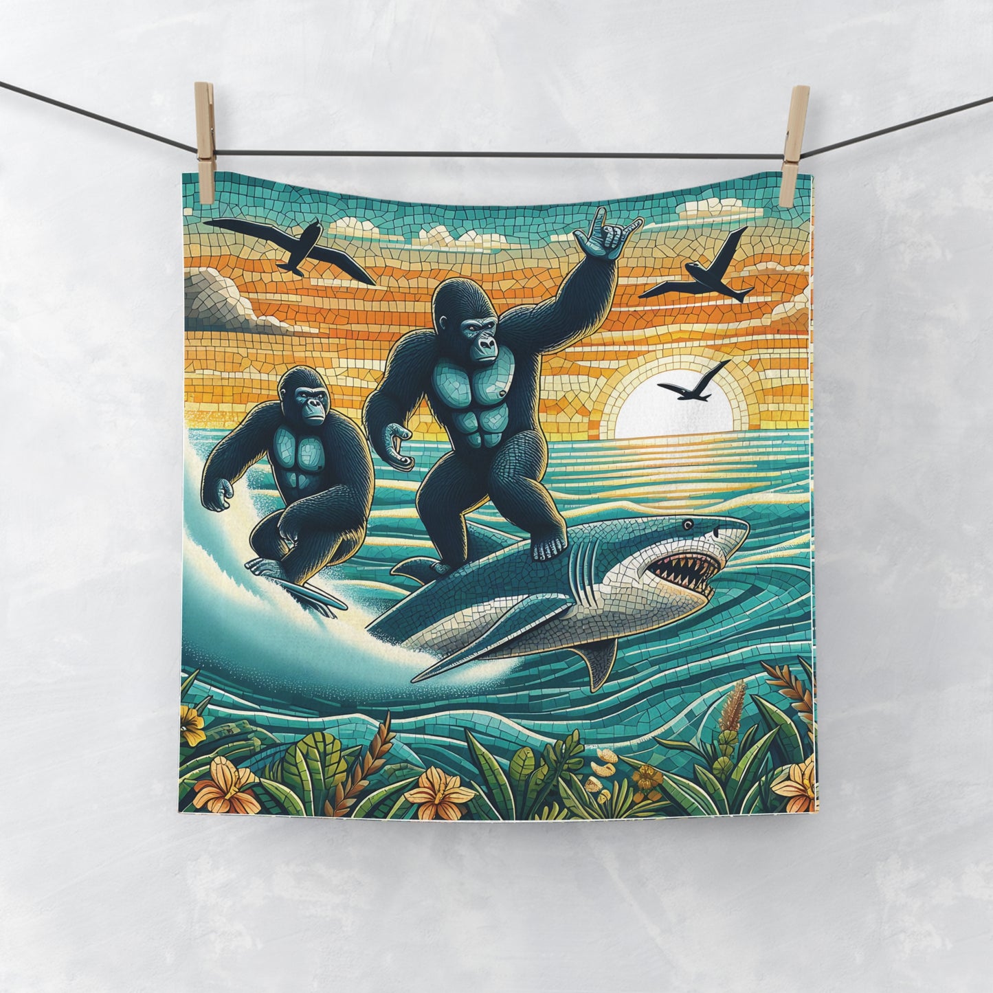 Ocean Adventure Surfing Gorilla Face Towel - Animal Design