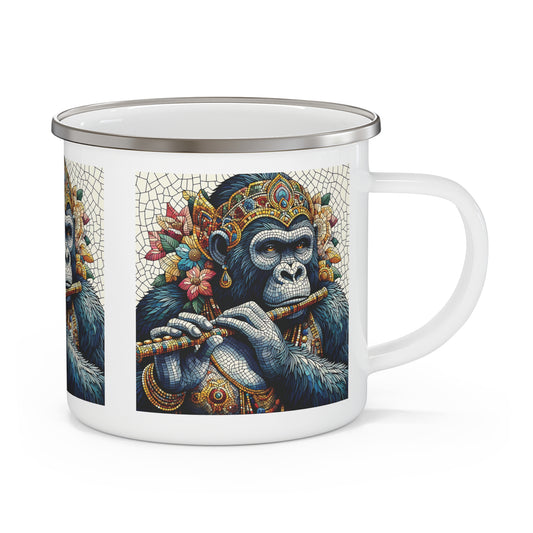 Discover our mosaic style design "Elegant Gorilla Playing Flute" Enamel Camping Mug. Perfect for camping, hiking, or daily use. Ideal for nature, art, music lovers, and anyone looking for unique drinkware, this gorilla mug combines practicality and artistic flair. A great gift for any occasion. BUY NOW! (SK Superb)