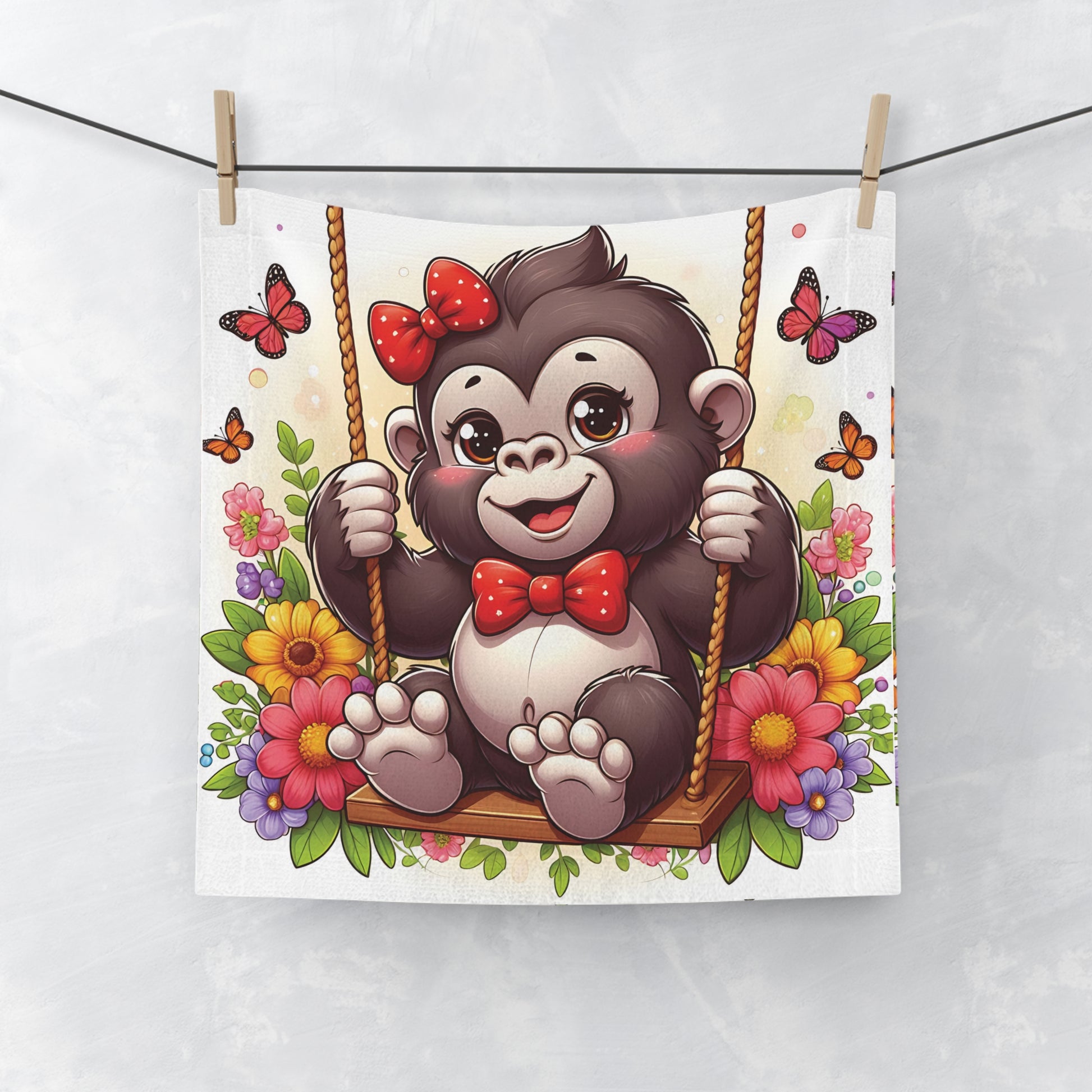 Our "Joyful Baby Monkey on Swing Face Towel" captures the essence of childhood fun and the simple pleasures of swinging. Ideal for bath time, face washing, or any cleanup task, it adds cheer to everyday hygiene routines to any bathroom. BUY NOW! (SK Superb)