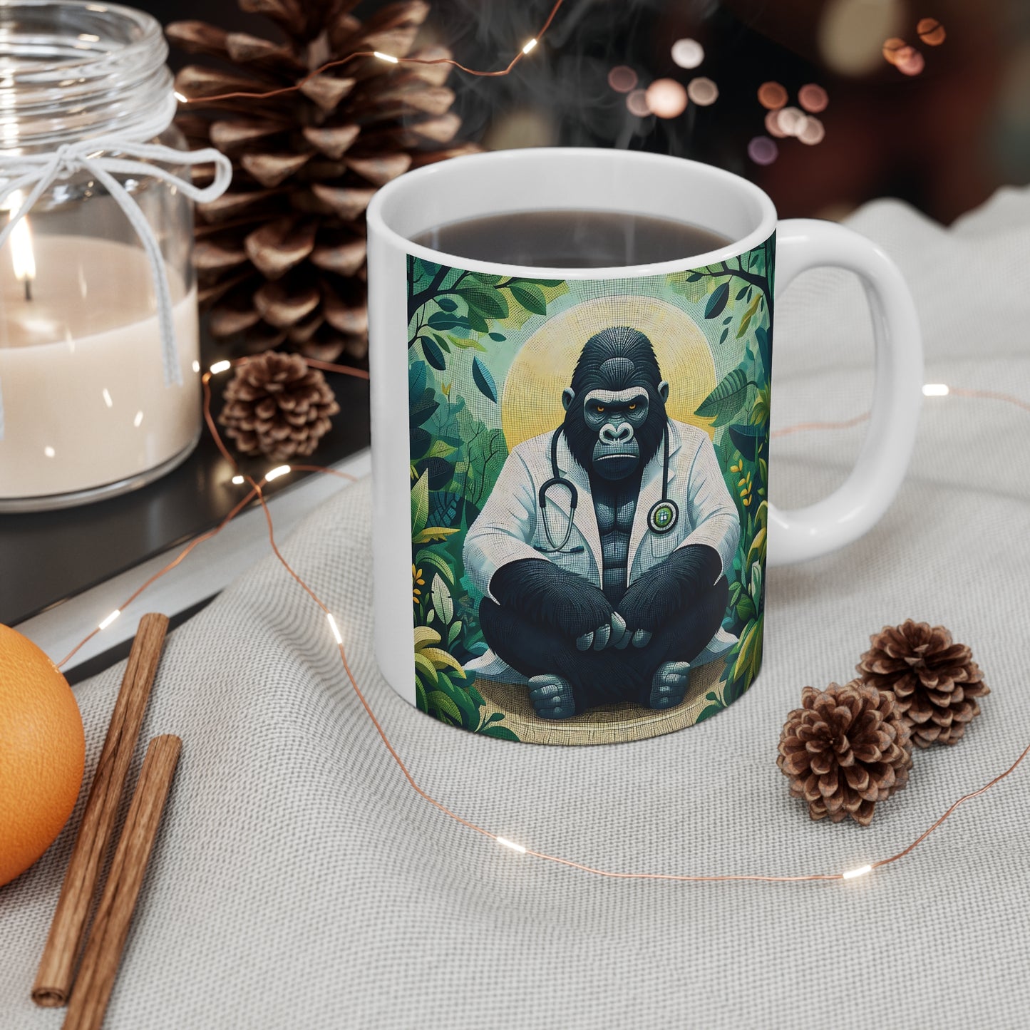 Pensive Caring Vet Doctor Gorilla 11oz Mug - For Loving Healthcare Personnel