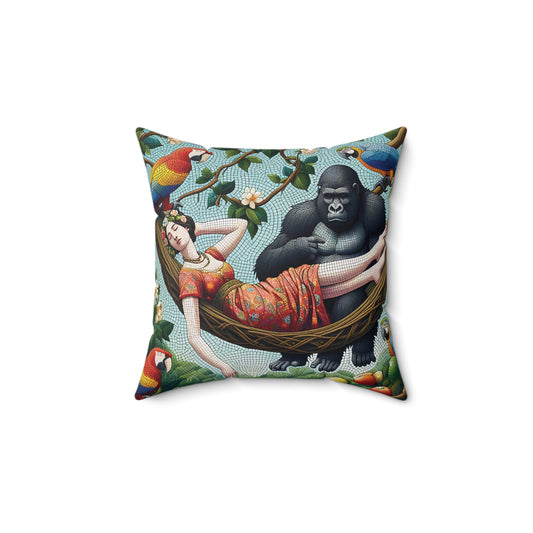 Experience the enchanting world of dreams with our Gorilla and Sleeping Beauty in Paradise Pillow. A stunning pillow of a gorilla and a graceful lady resting in a vibrant paradise. Perfect captivating pillow for your home decor. ORDER YOURS NOW, NOT FORGETTING FRIENDS TOO. (SK Superb)