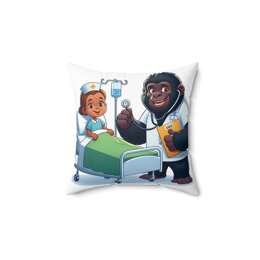 Add a touch of medical magic to your home and office decor with our Dr. Gorilla and Little Nurse Pillow. It features a friendly gorilla dressed as a doctor alongside a cute little nurse ready to assist. Perfect for healthcare professionals and animal lovers. Don't miss out—ORDER YOURS TODAY!! (SK Superb)