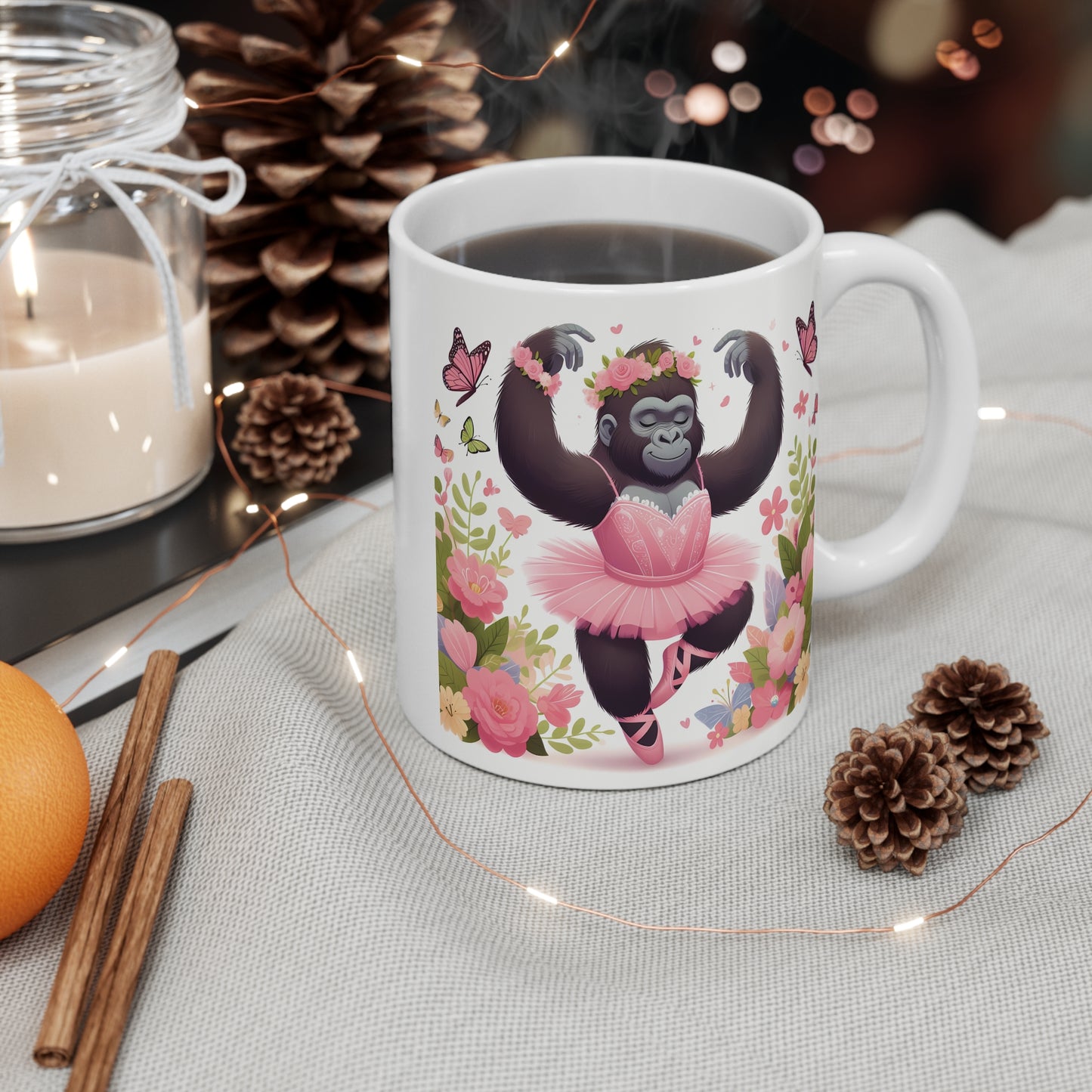 Adorable Gorilla Ballerina 11oz Mug – for Kids, Dance & Animal Lovers