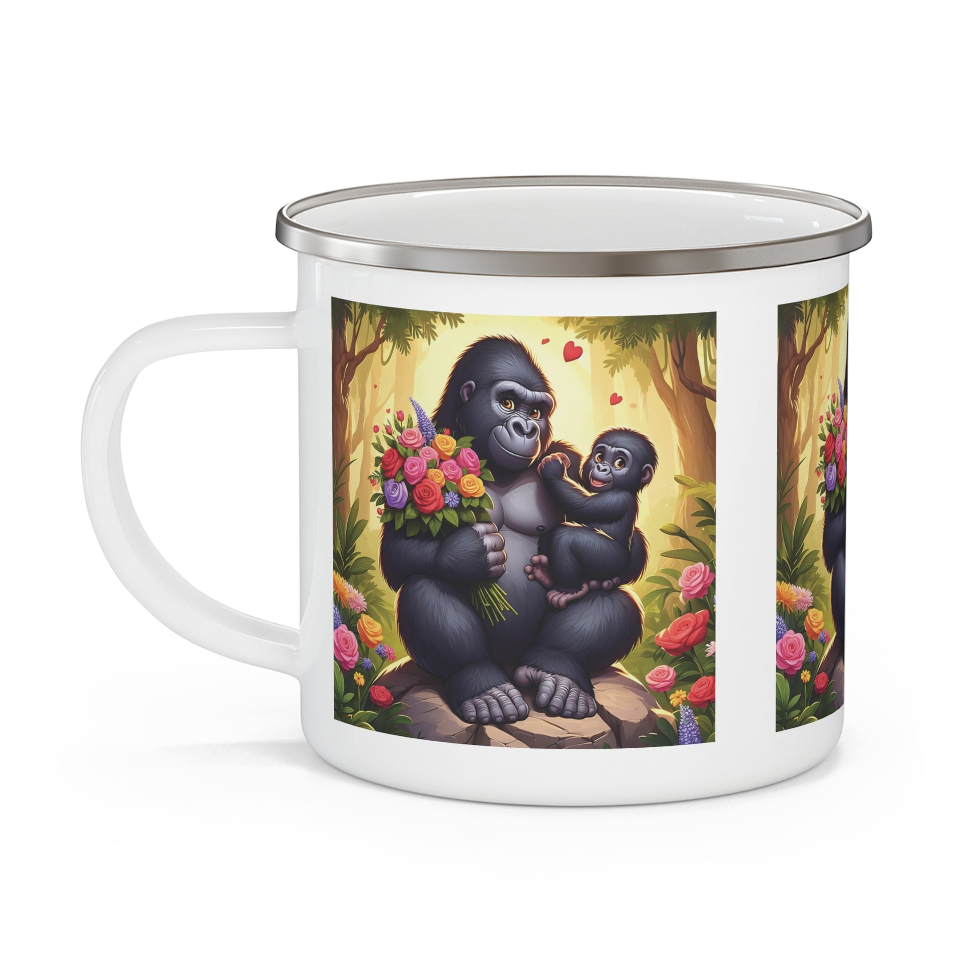 Mum Gorilla & Baby Enamel Camping Mug - Nature-Themed Wildlife Gift