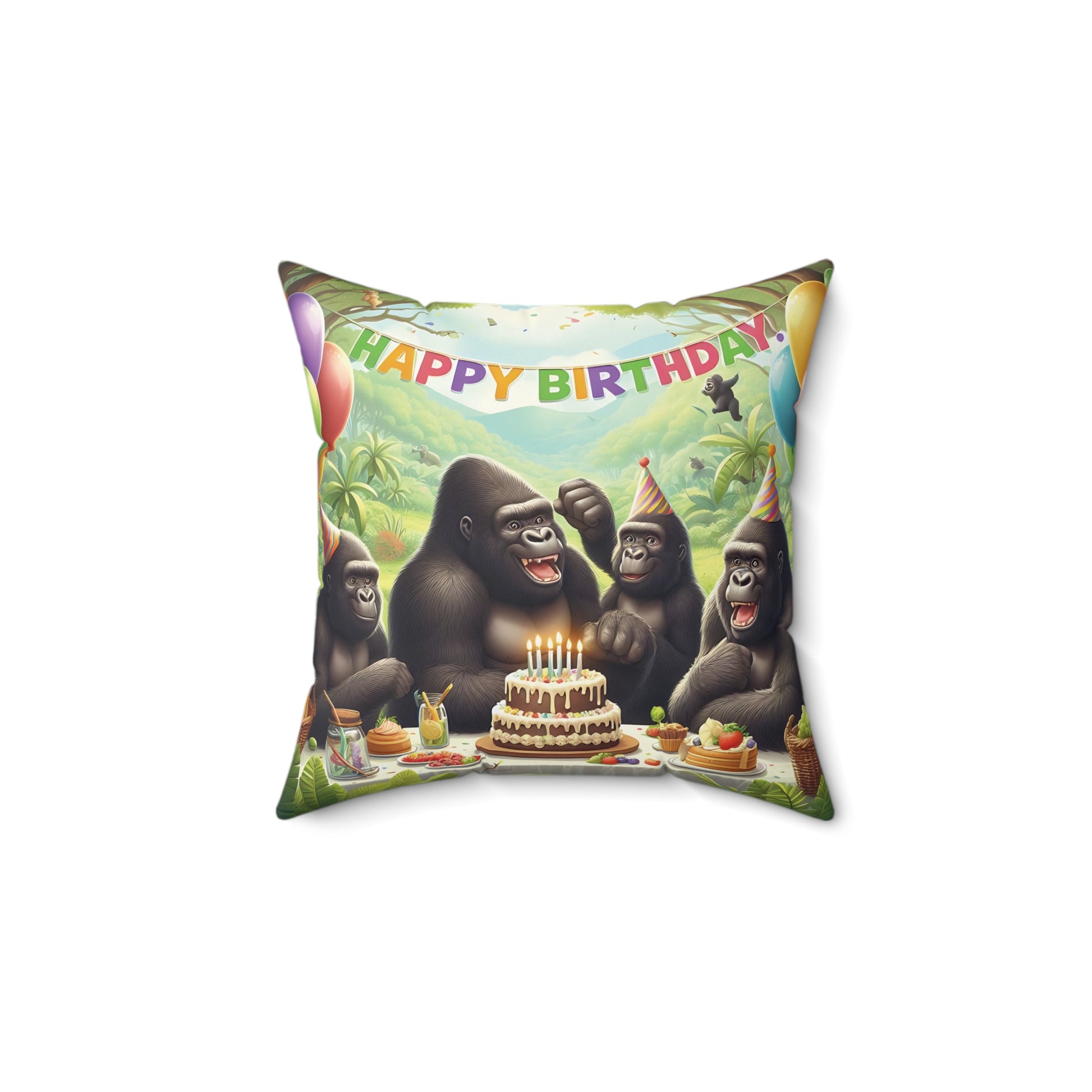 Celebrate birthdays in wild style with our "Gorilla Birthday Party Pillow"! This pillow is perfect for adding a fun and festive touch to any celebration. A great gift for animal lovers and party enthusiasts. Bring home this unique and cheerful pillow to make every birthday a roaring success! BUY NOW! (SK Superb)