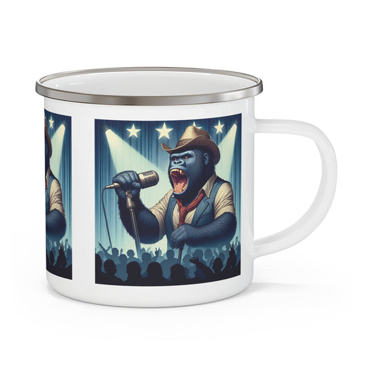 Our fun, practical, cartoon Gorilla Cowboy Singer Enamel Camping Mug is perfect for country music lovers, animal, gorilla and outdoor adventure enthusiasts. A must-have mug for your camping trip, picnic, travel, or home use. BUY NOW! (SK Superb)