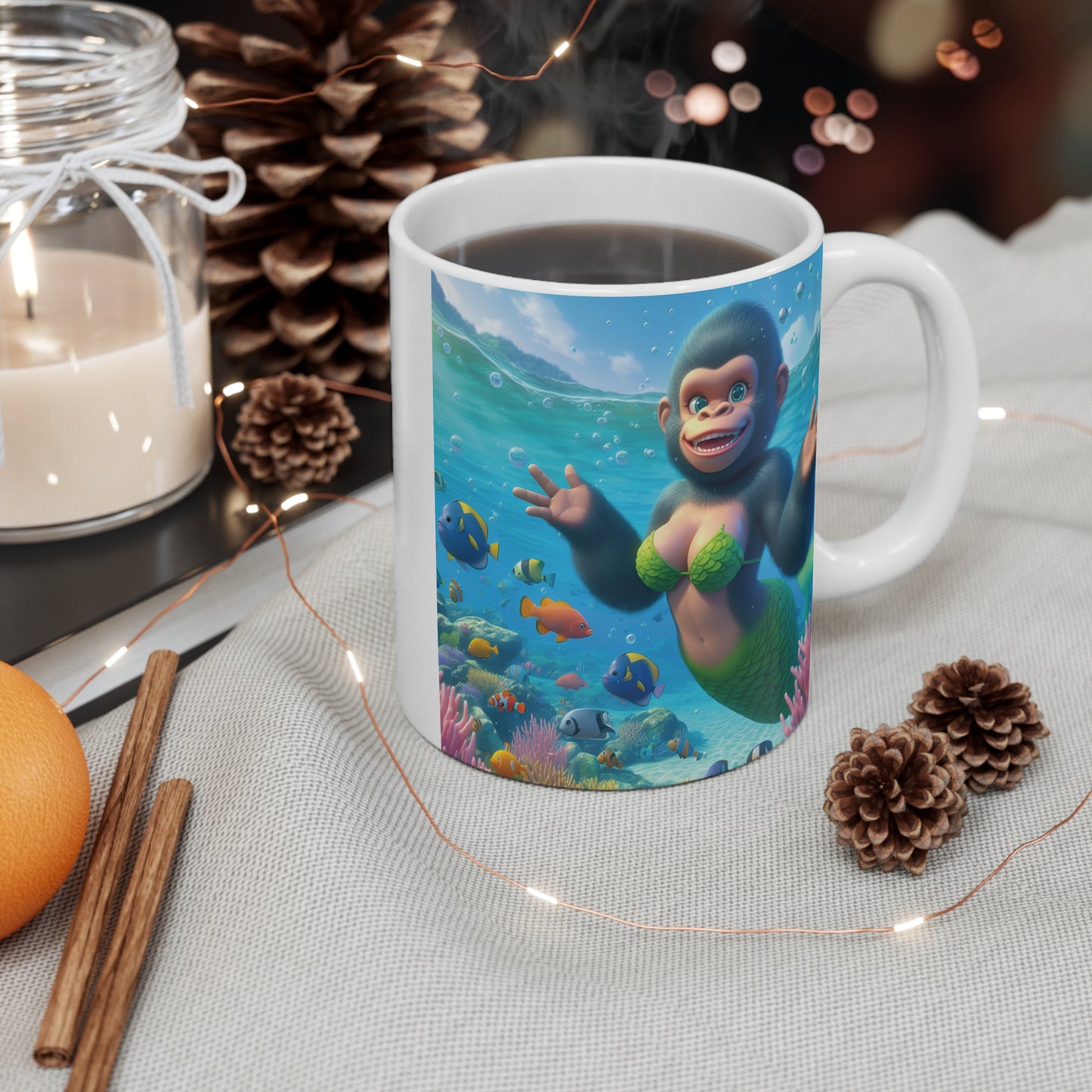 11oz Cartoon Gorilla Mermaid Mug